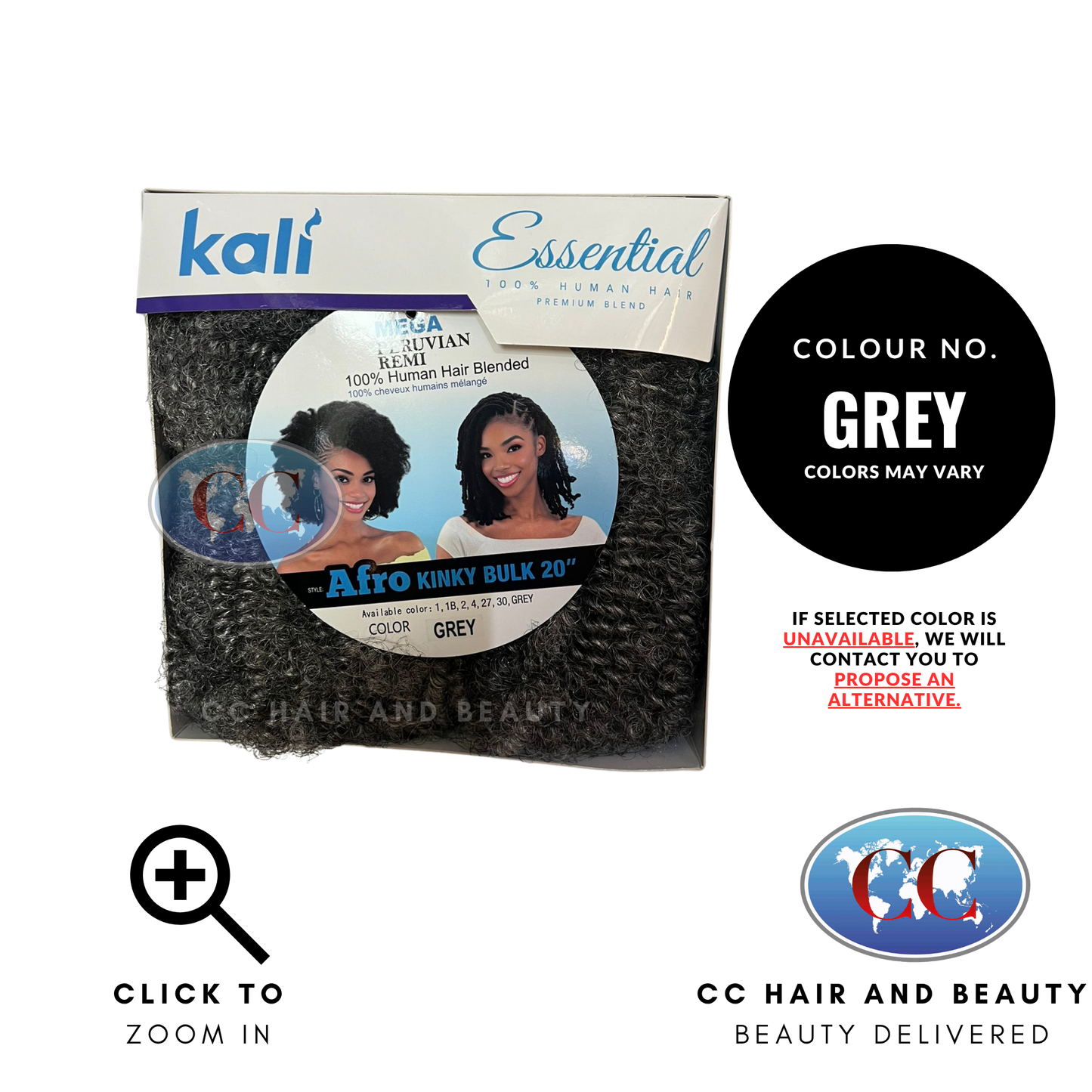 Kali Essetial 100% Human Hair Premium Blend Afro Kinky Bulk 20"- GREY