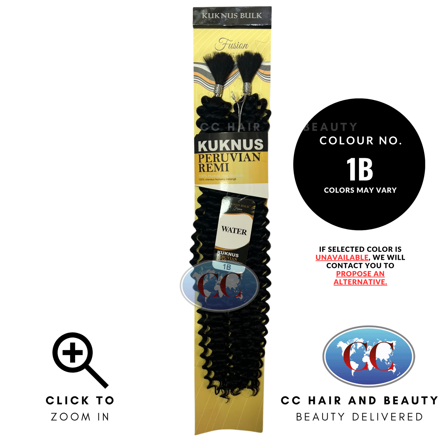 Kuknus Bulk Peruvian Remi 100% Human Hair Blended - Water Wave 20" - 1B