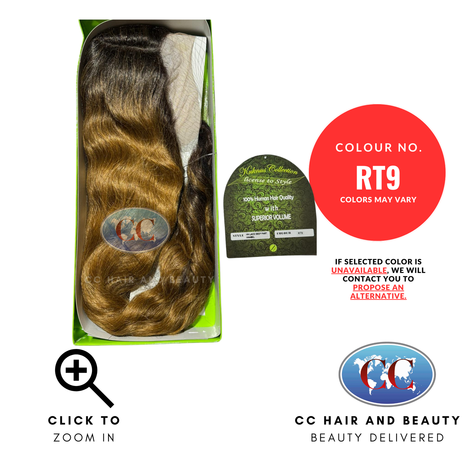 Kuknus Collection 100% Human Hair Remi Quality-HH LACE DEEP PART ANABEL-Colour RT9