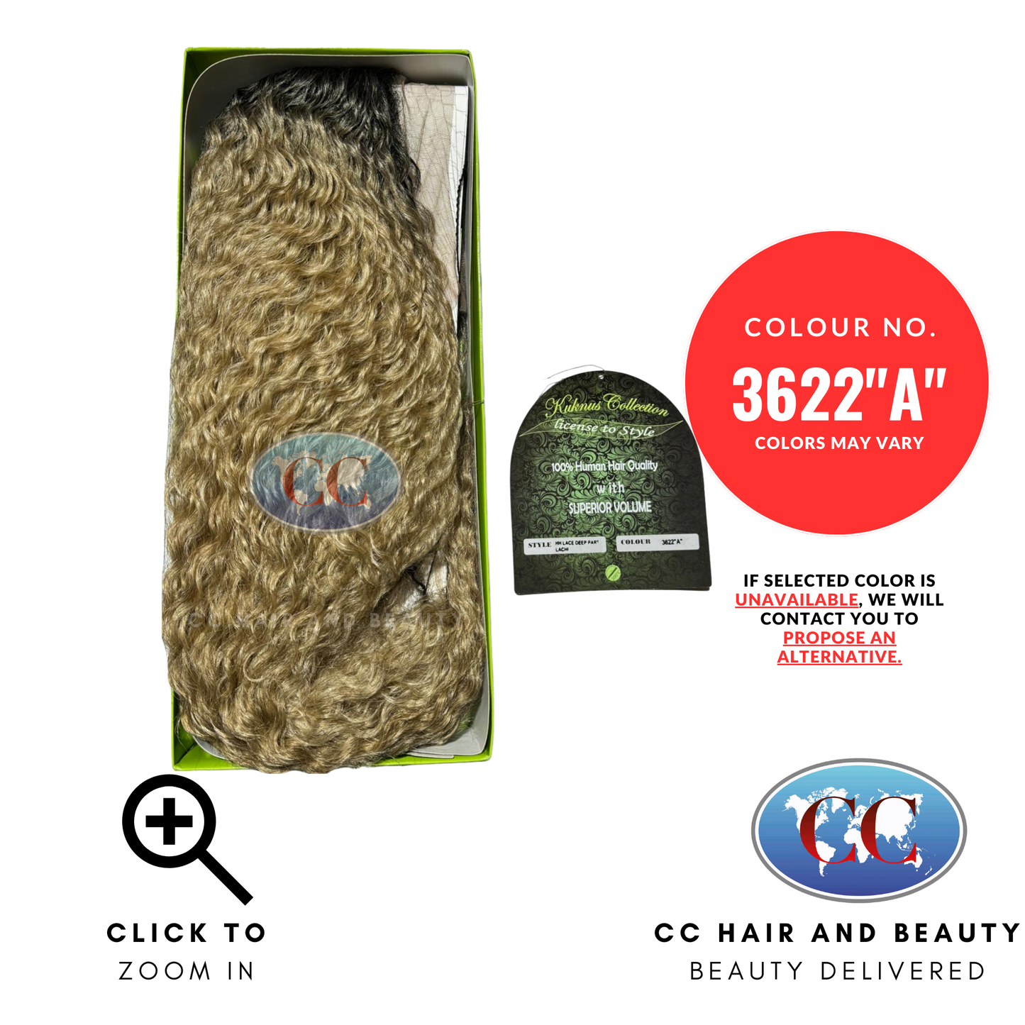 Kuknus Collection 100% Human Hair Remi Quality-HH LACE DEEP PART LACHI-Colour 3622"A"