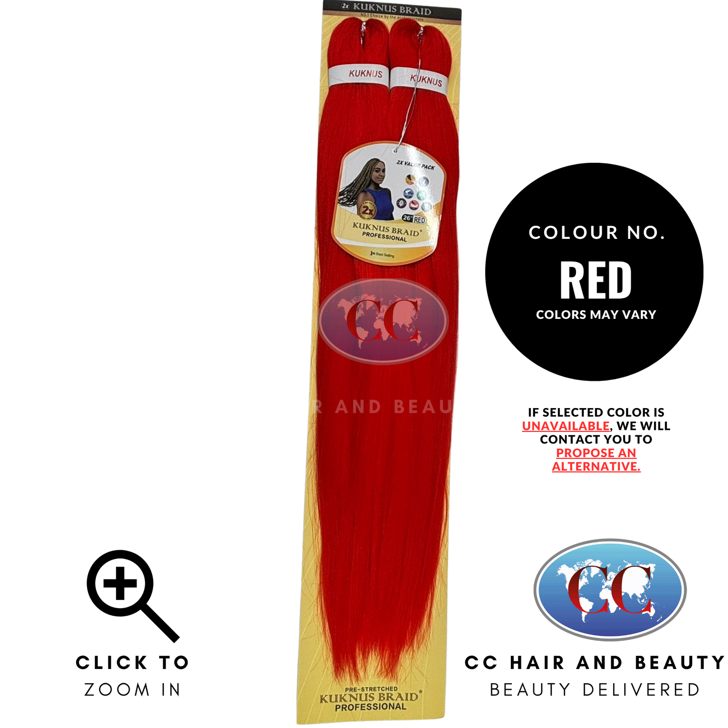 Kuknus Collection 26" X 2pcs Pack Pre Stretch Braids - RED