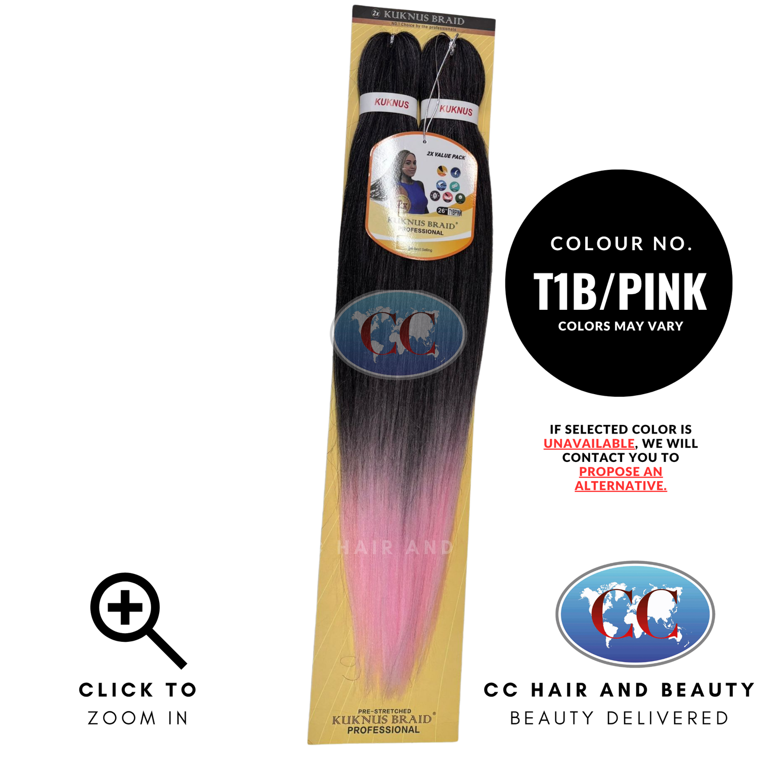 Kuknus Collection 26" X 2pcs Pack Pre Stretch Braids - T1B/PINK