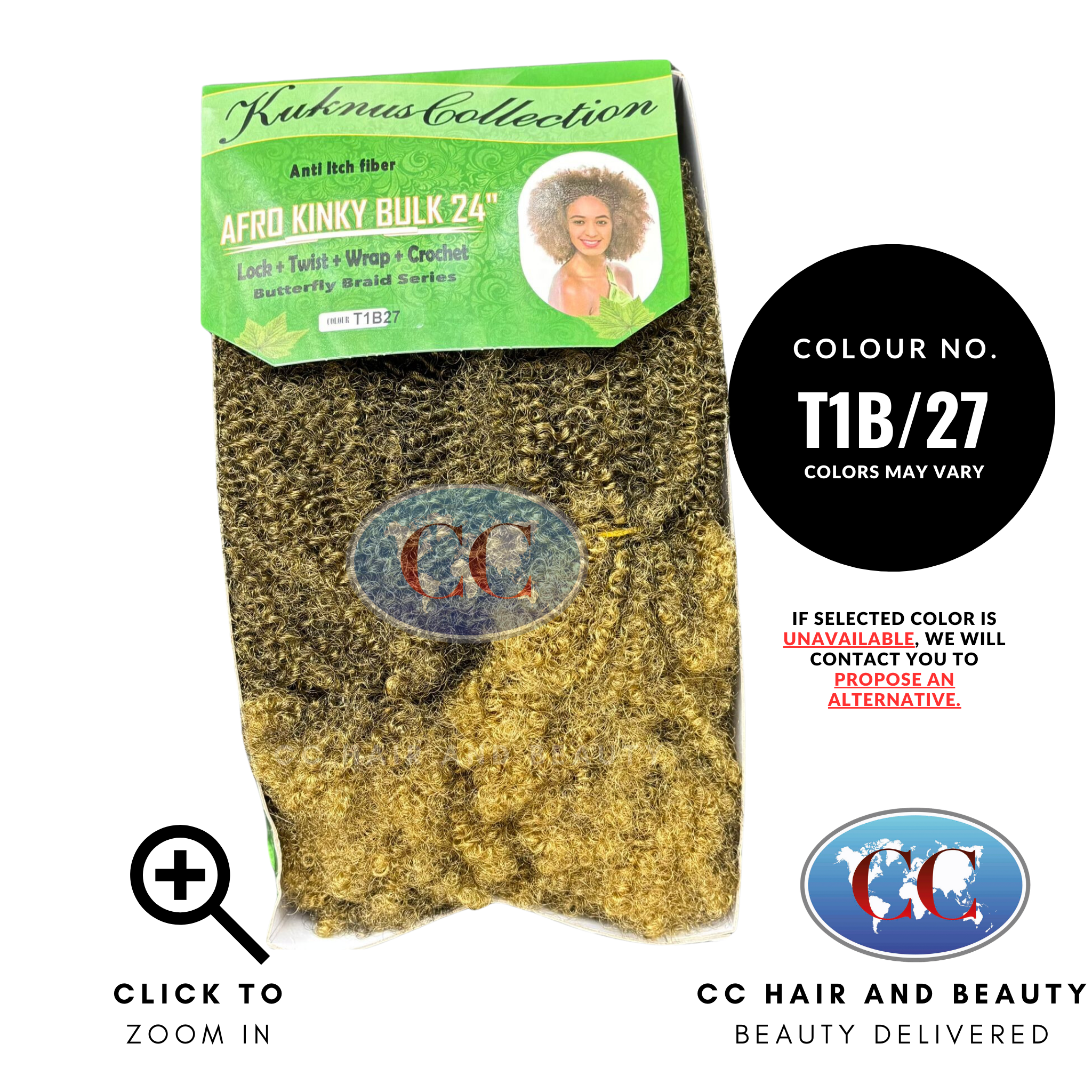 Kuknus Collection Afro Kinky Bulk Afro Twist Hair Extensions 24" Anti itch Fiber-Colour T1B/27