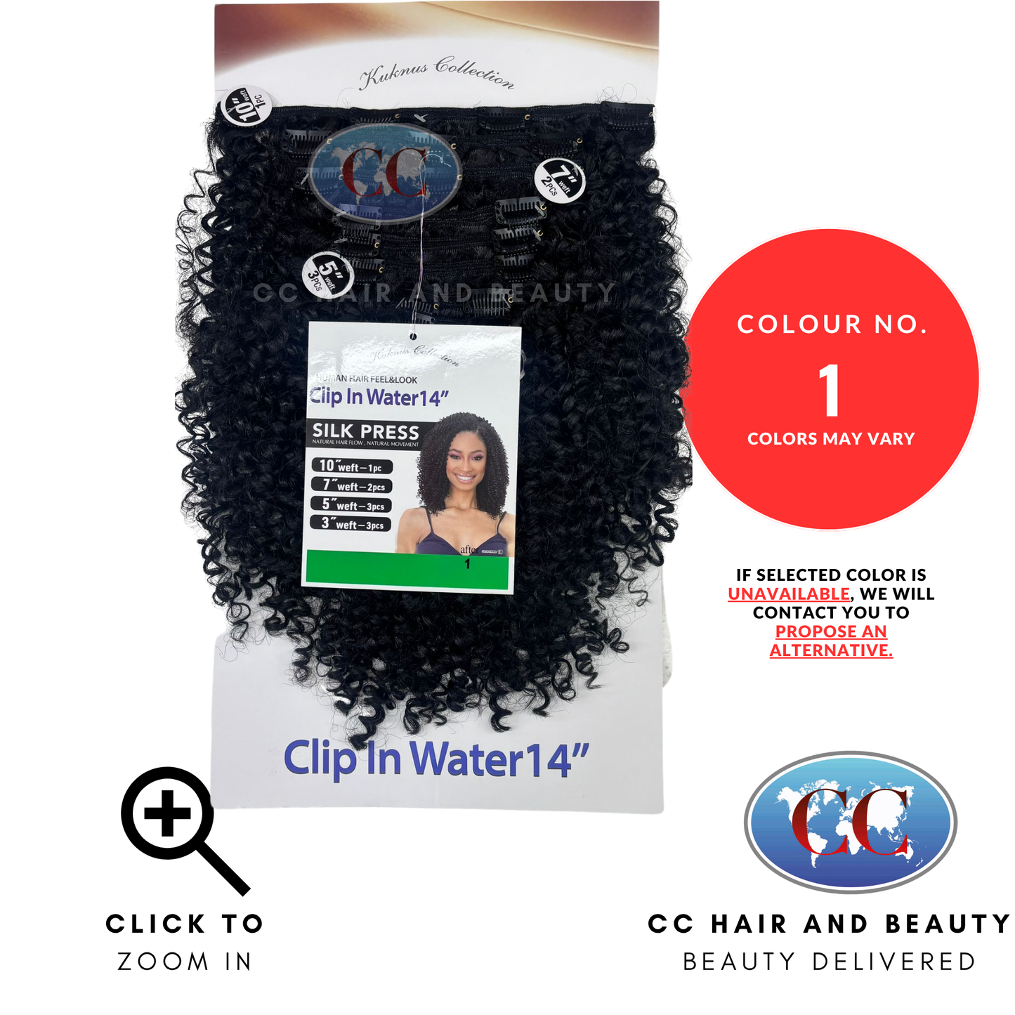 Kuknus Collection Clip-in Water Wave 14inches 9Pcs -1
