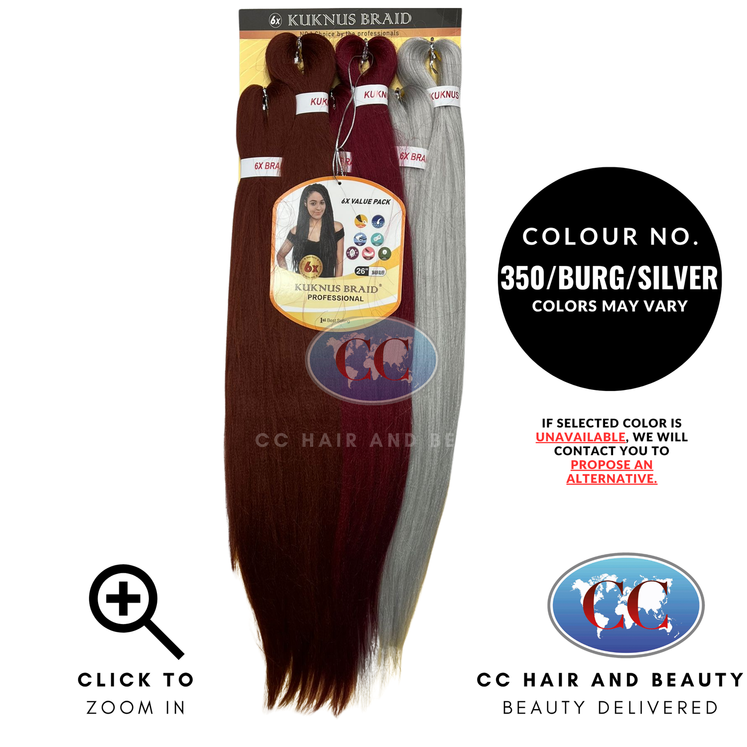 Kuknus Collection Kuknus Braid Professional Pre-Stretched & Anti Itch Fibre 6x - 26 - 350/BURG/SILVER