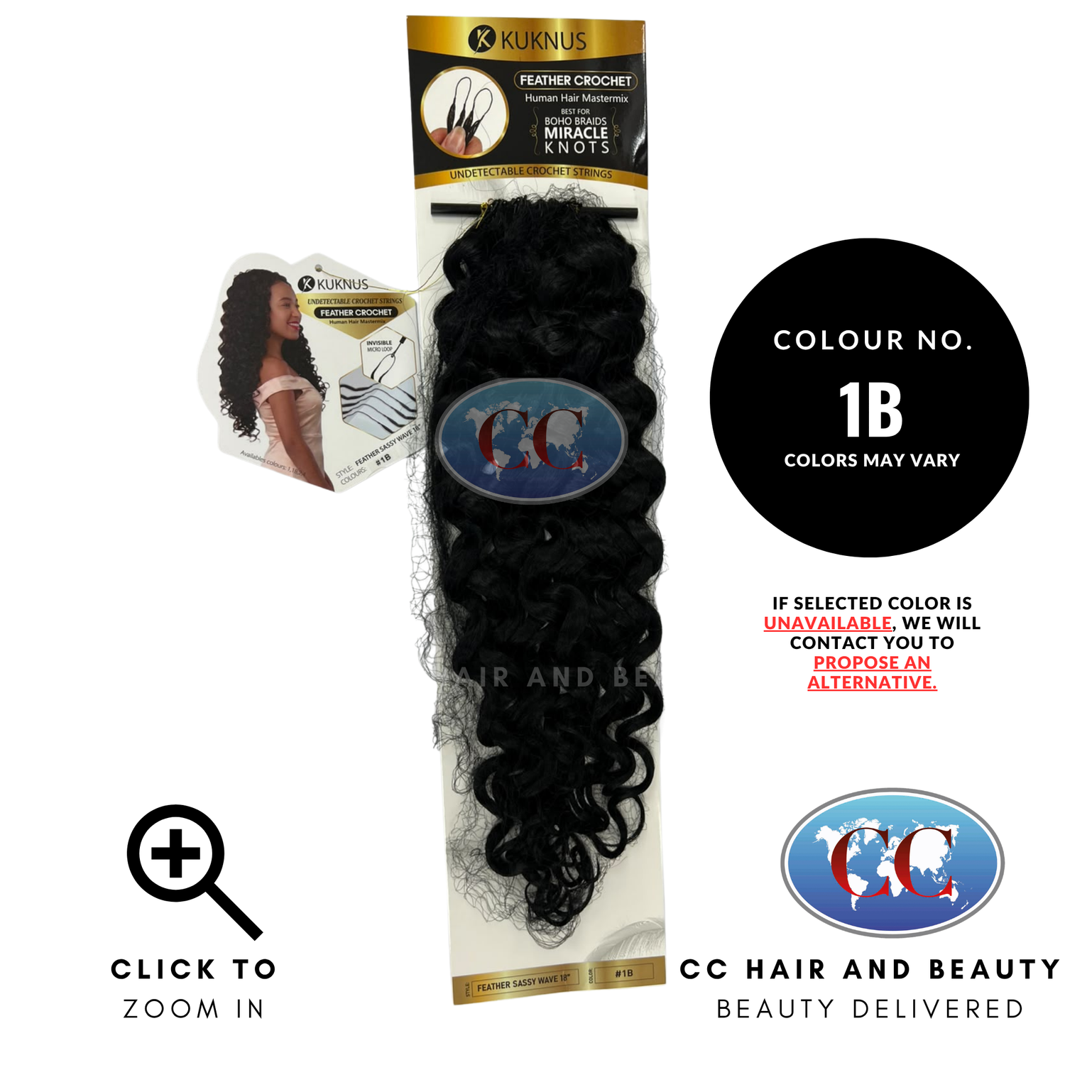 Kuknus Feather Crochet Human Hair MasterMix Sassy Wave 18" - 1B