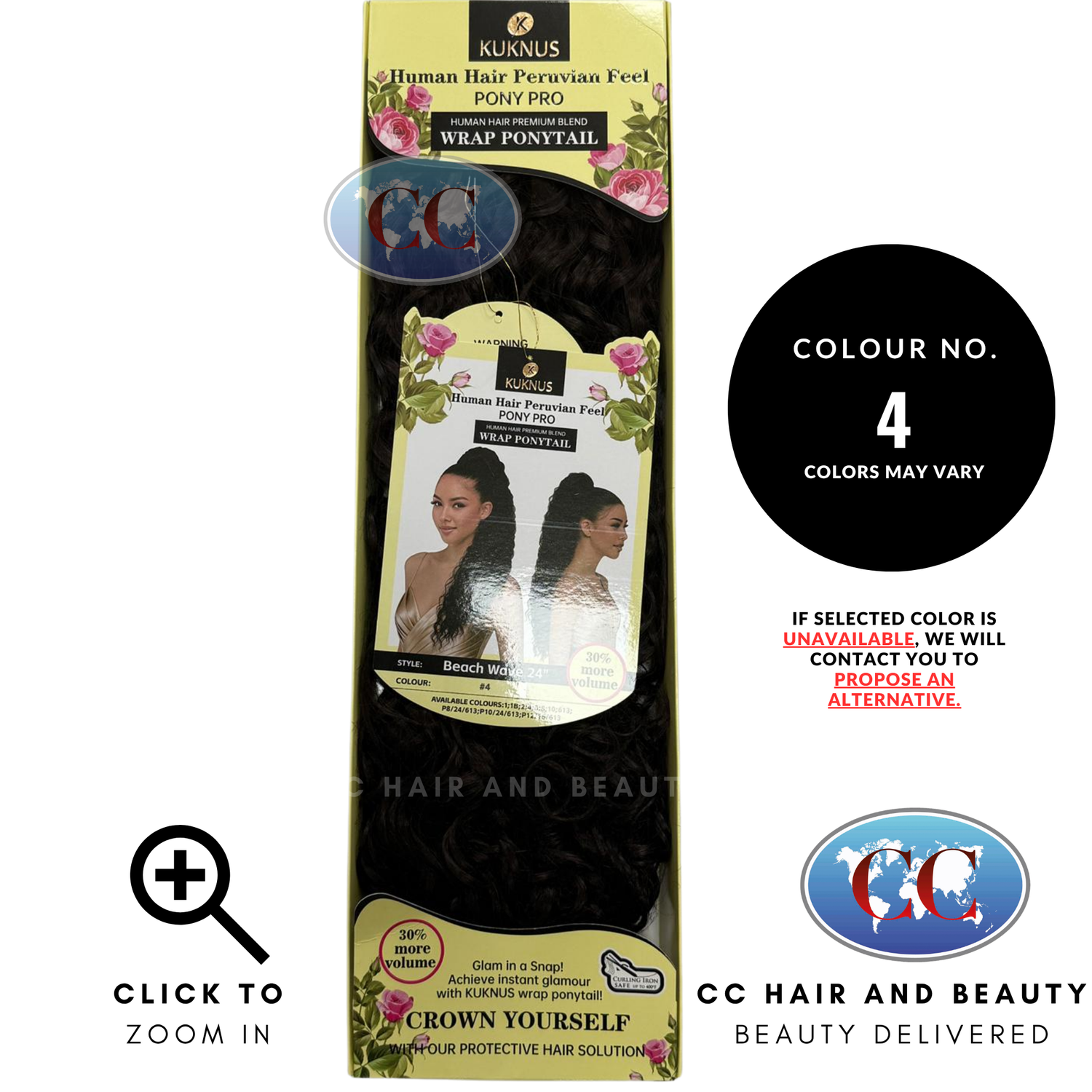 Kuknus Human Hair Peruvian Pony Pro Wrap Ponytail - Beach Wave 24" - 4
