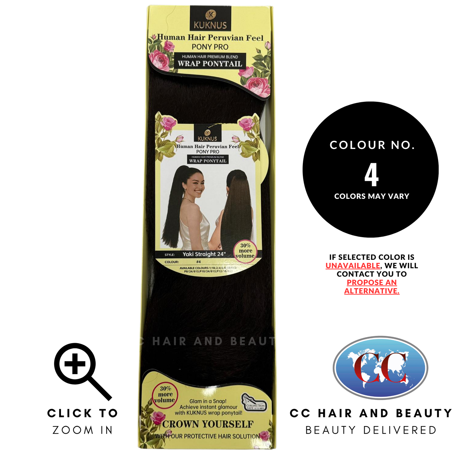 Kuknus Human Hair Peruvian Pony Pro Wrap Ponytail - Yaki Straight 24" - 4