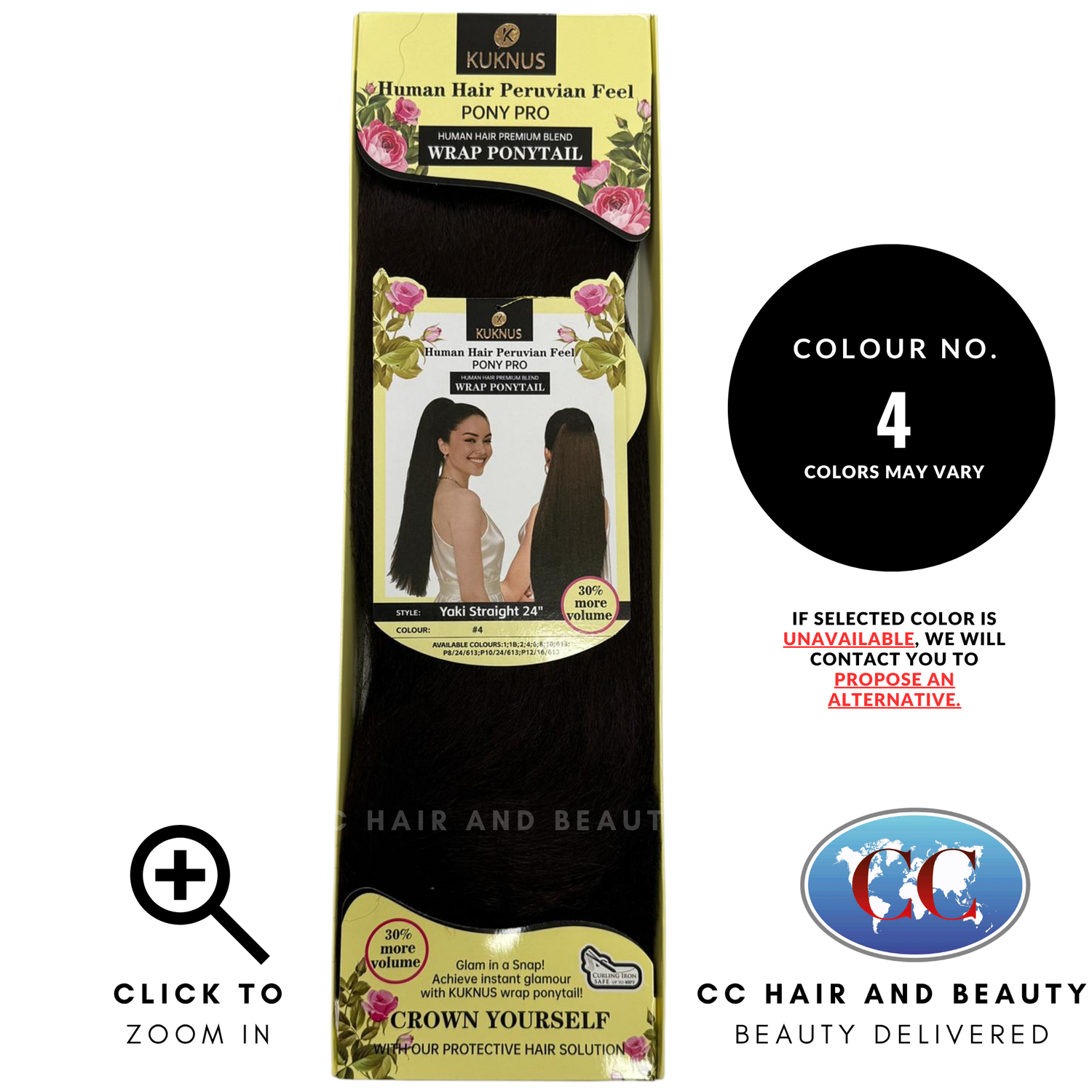 Kuknus Human Hair Peruvian Pony Pro Wrap Ponytail - Yaki Straight 24" - 4