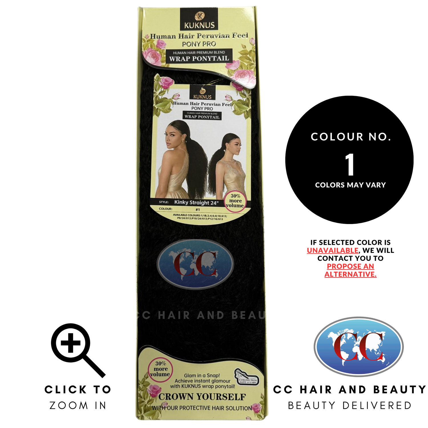 Kuknus Human Hair Peruvian Pony Pro Wrap Ponyytail Kinky Straight 24" - 1