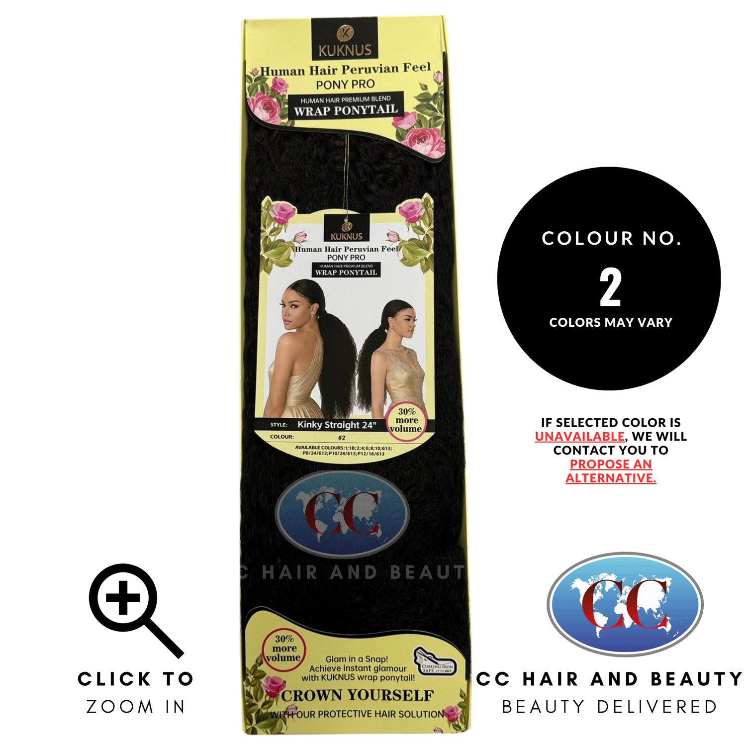 Kuknus Human Hair Peruvian Pony Pro Wrap Ponyytail Kinky Straight 24" - 2