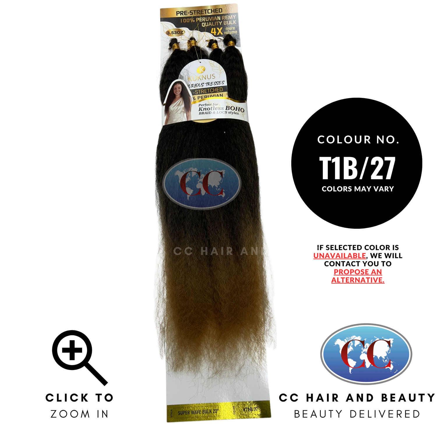 Kuknus Luxurious Pre-Stretched 100% Peruvian Remy Boho Braid & Locs Styles - 4x Super Wave 22"- T1B/27