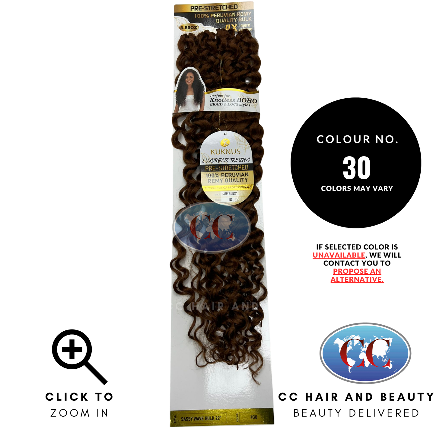 Kuknus Luxurious Pre-Stretched 100% Peruvian Remy Boho Braid & Locs Styles - Sassy Wave 22"- 30