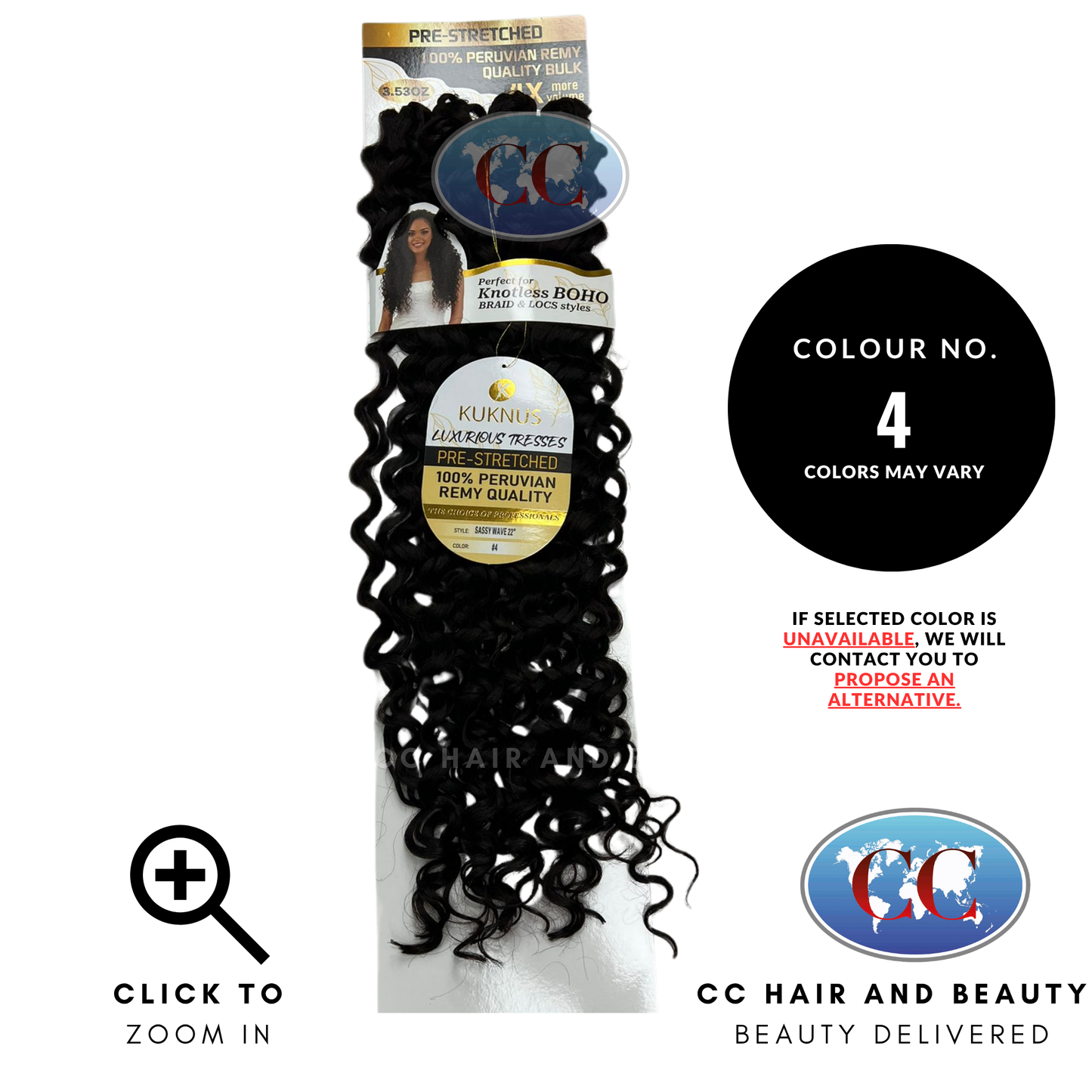 Kuknus Luxurious Pre-Stretched 100% Peruvian Remy Boho Braid & Locs Styles - Sassy Wave 22"- 4