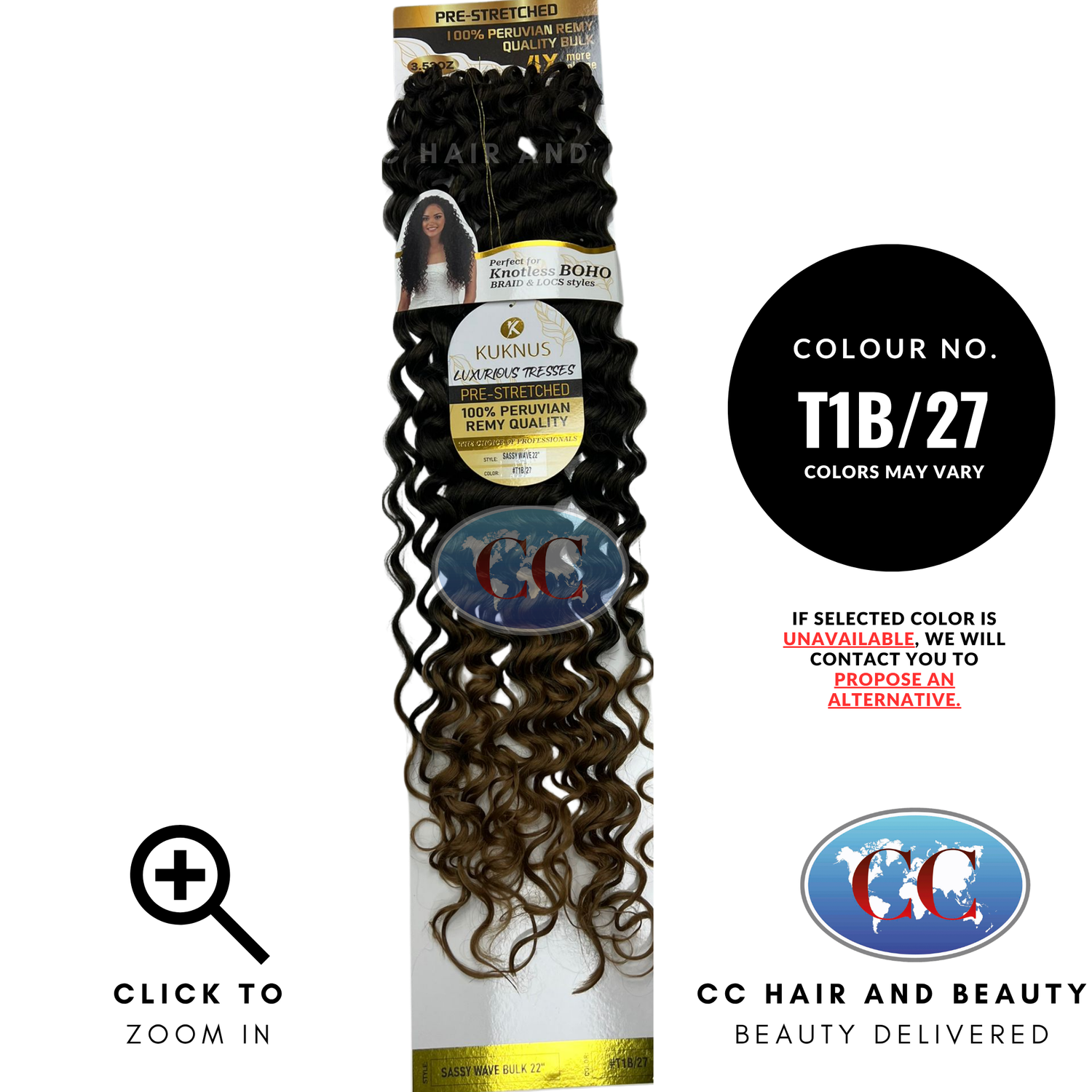 Kuknus Luxurious Pre-Stretched 100% Peruvian Remy Boho Braid & Locs Styles - Sassy Wave 22"- T1B/27
