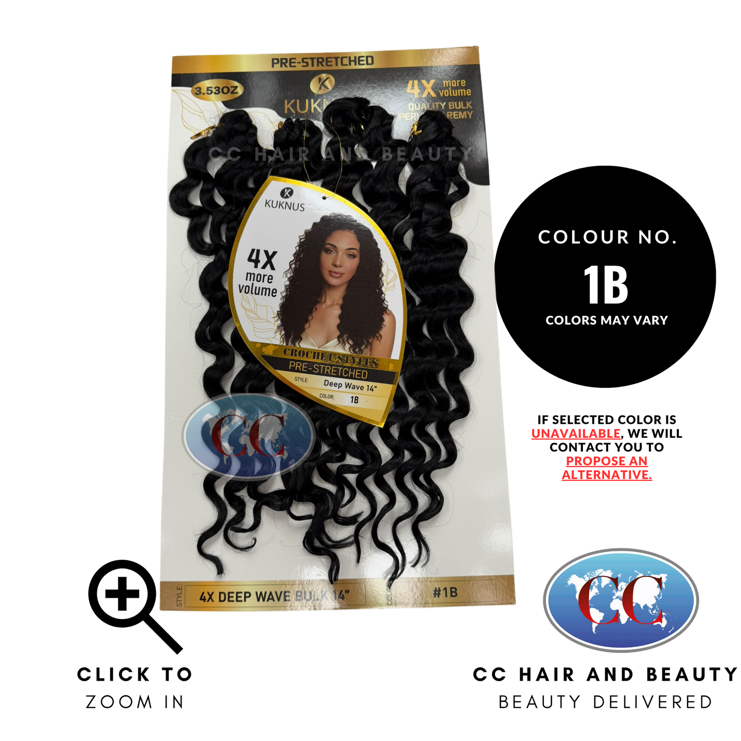 Kuknus Luxurious Pre-Stretched 100% Peruvian Remy Quality - 4X Deep Wave Bulk 14 ' - 1B