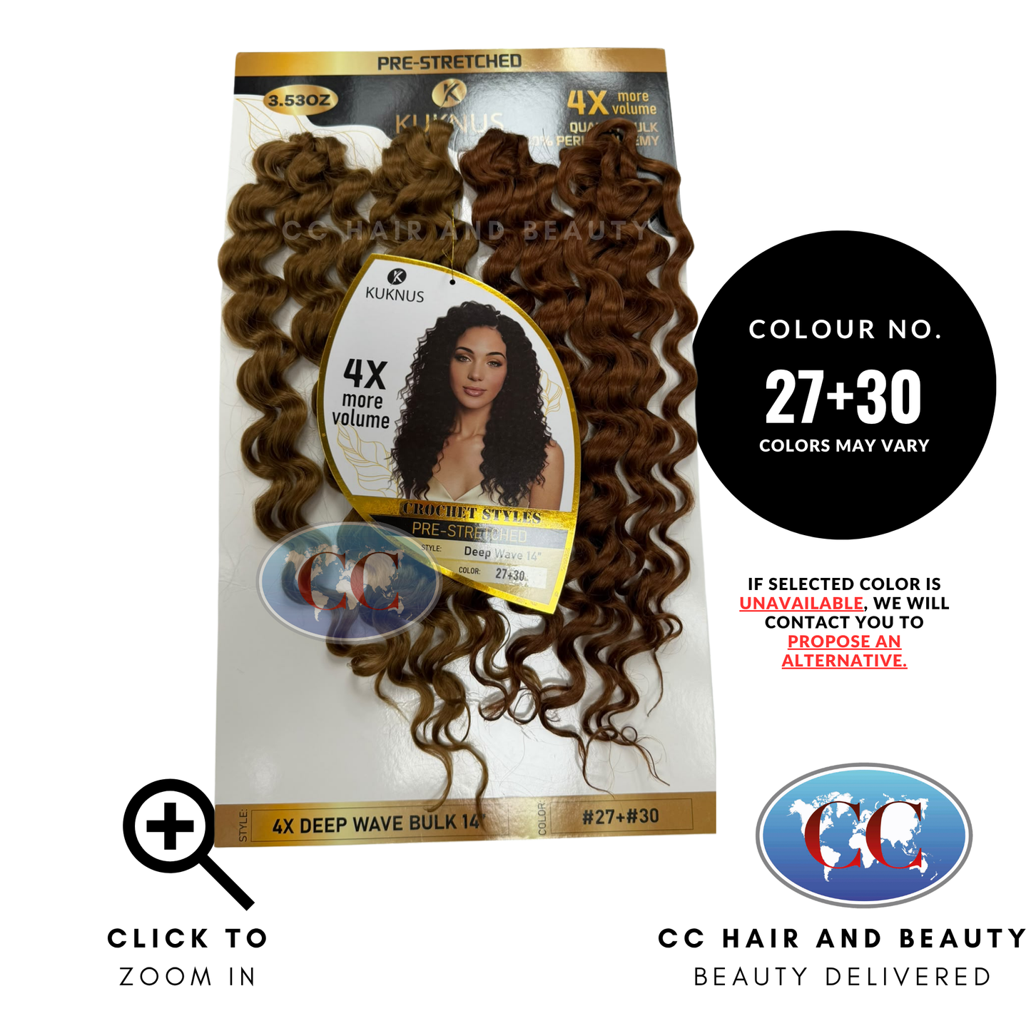 Kuknus Luxurious Pre-Stretched 100% Peruvian Remy Quality - 4X Deep Wave Bulk 14 ' - 27+30