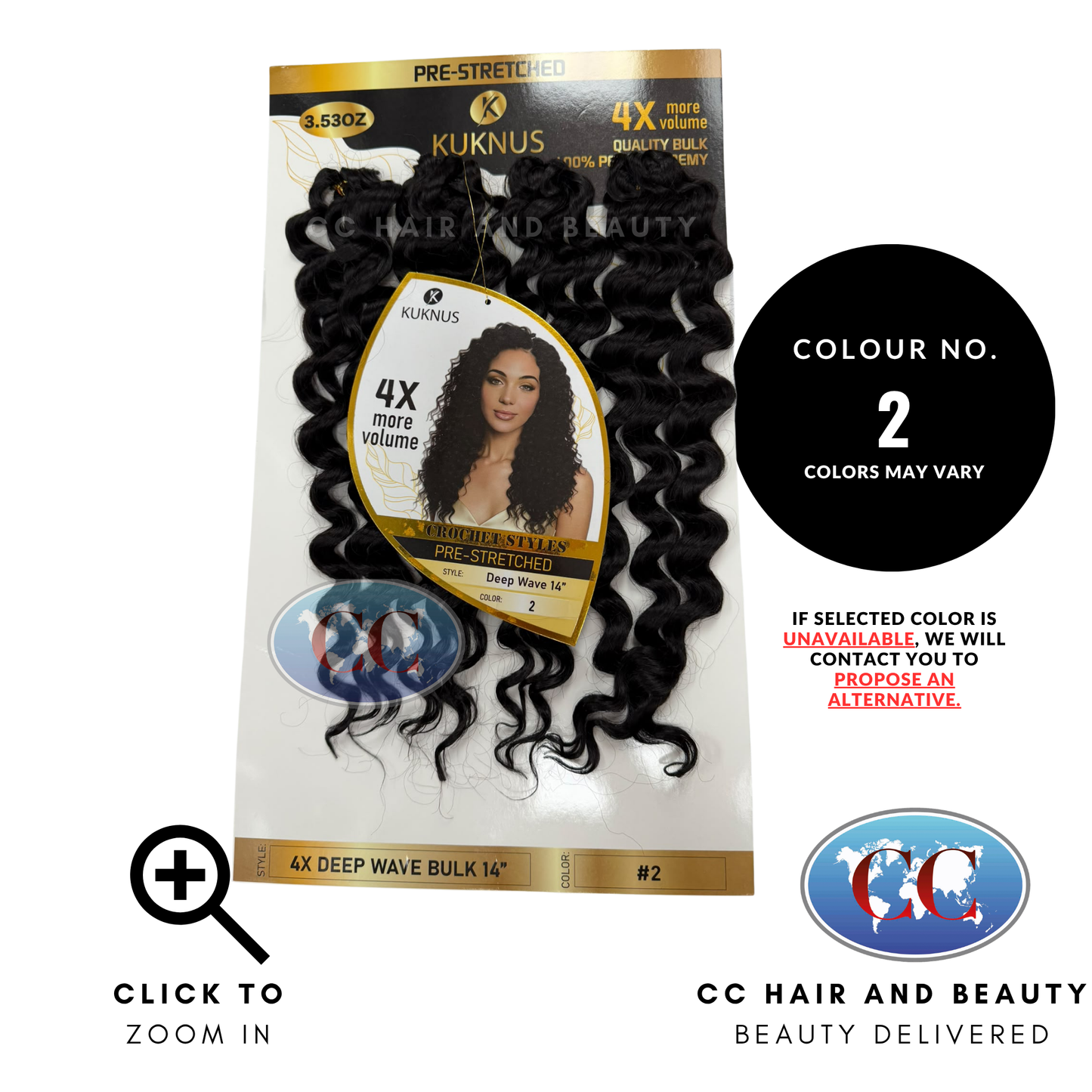 Kuknus Luxurious Pre-Stretched 100% Peruvian Remy Quality - 4X Deep Wave Bulk 14 ' - 2