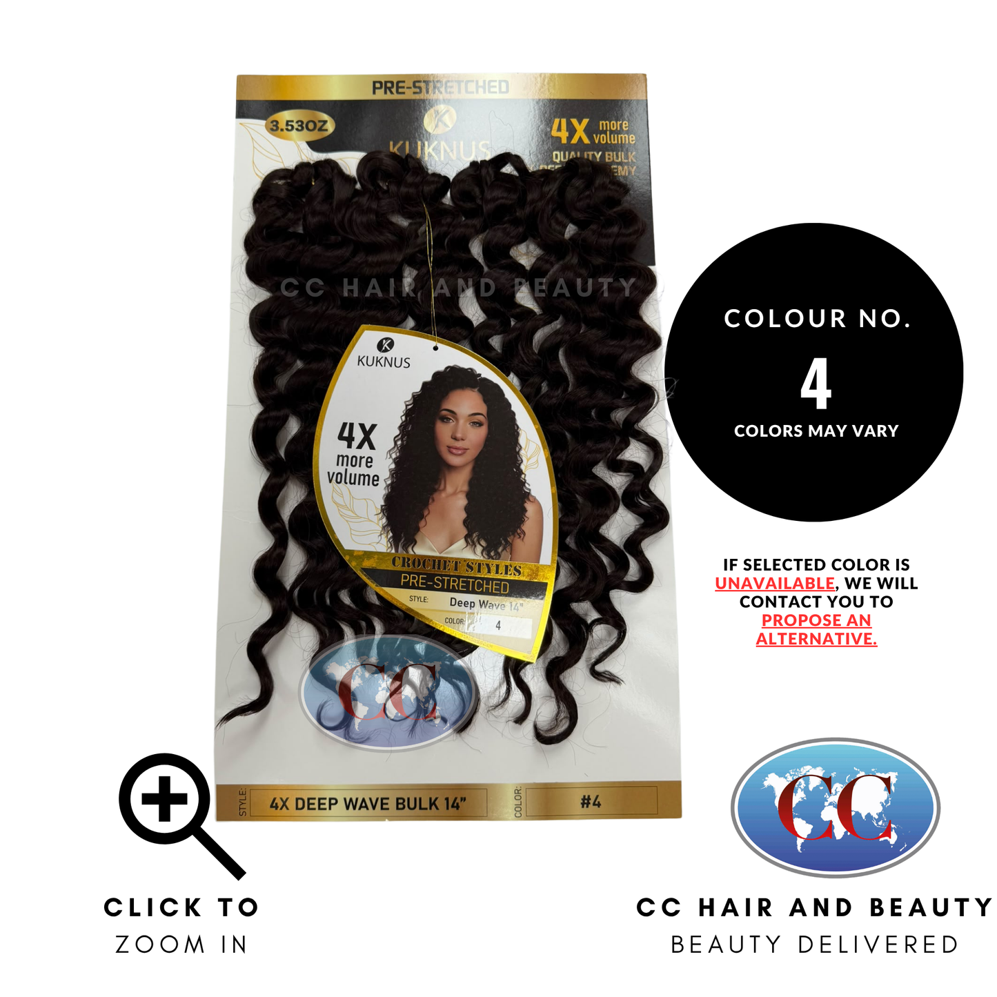 Kuknus Luxurious Pre-Stretched 100% Peruvian Remy Quality - 4X Deep Wave Bulk 14 ' - 4