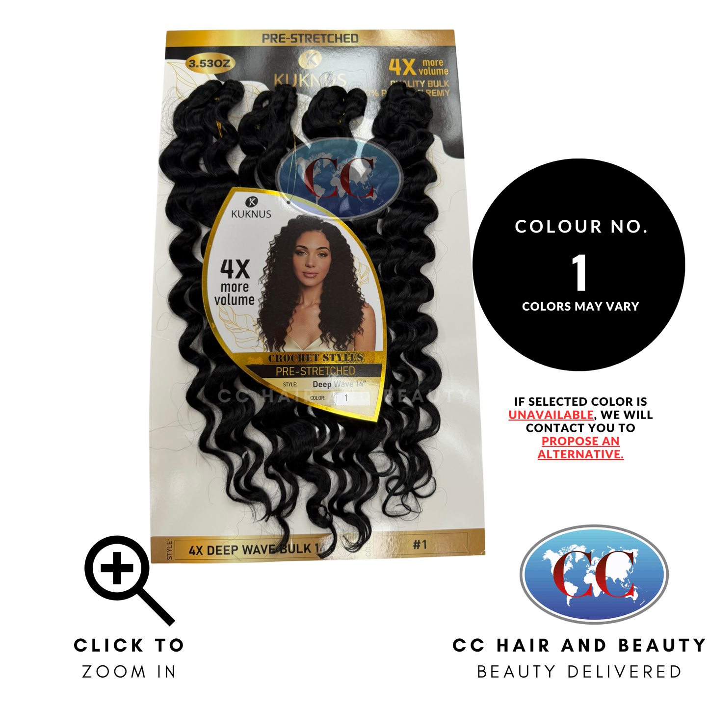 Kuknus Luxurious Pre-Stretched 100% Peruvian Remy Quality - 4X Deep Wave Bulk 14 ' - 1