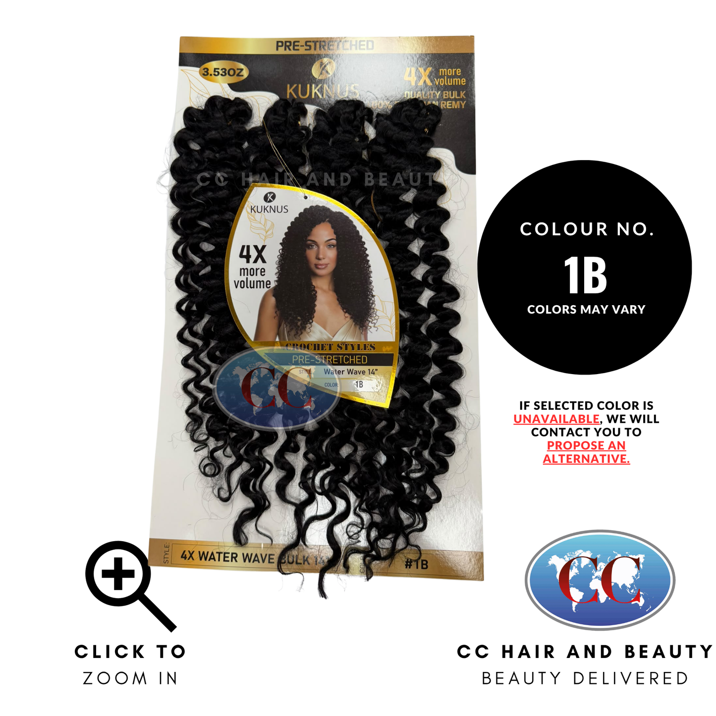 Kuknus Luxurious Pre-Stretched 100% Peruvian Remy Quality - Water Wave Bulk Hair 14" - 1B