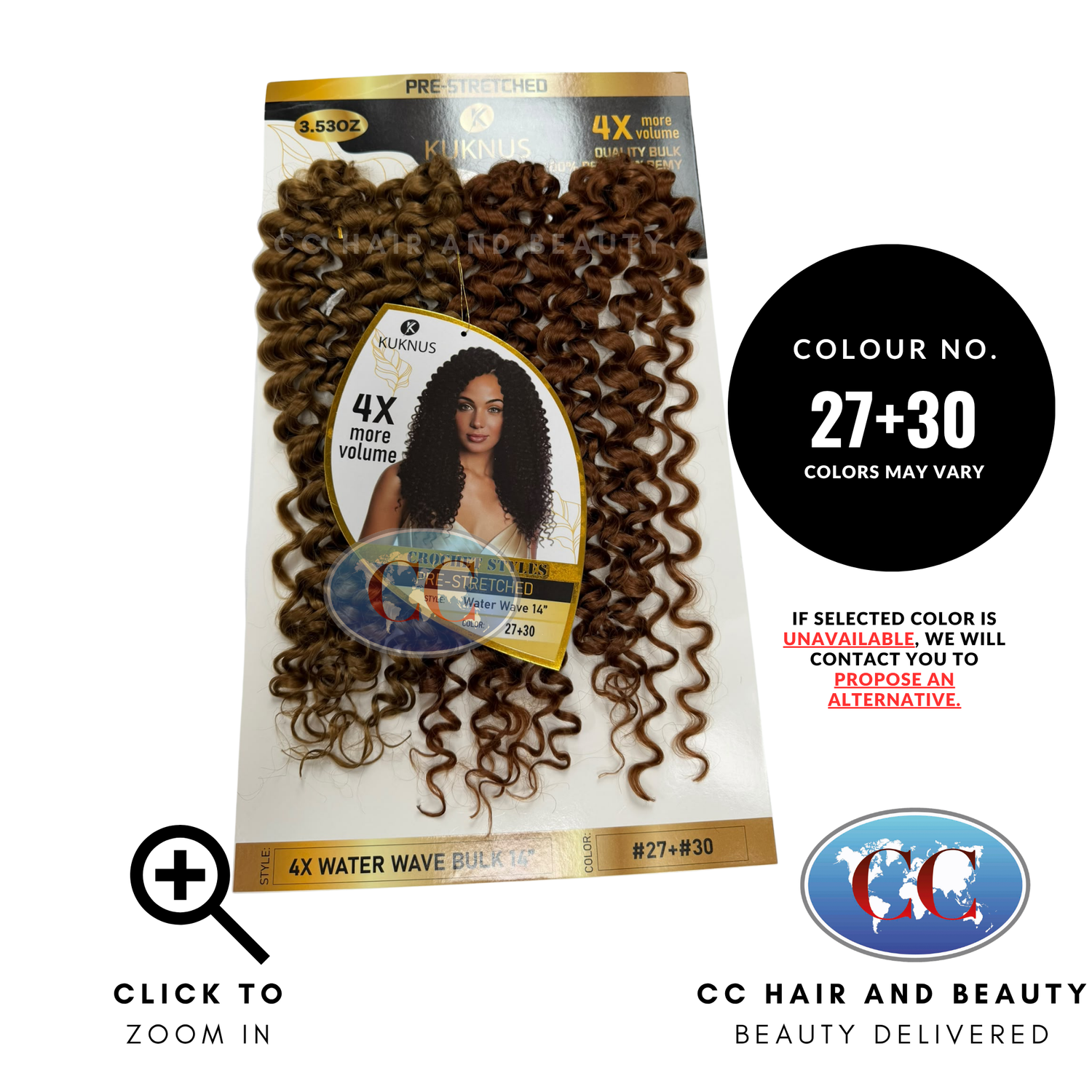 Kuknus Luxurious Pre-Stretched 100% Peruvian Remy Quality - Water Wave Bulk Hair 14" - 27+30