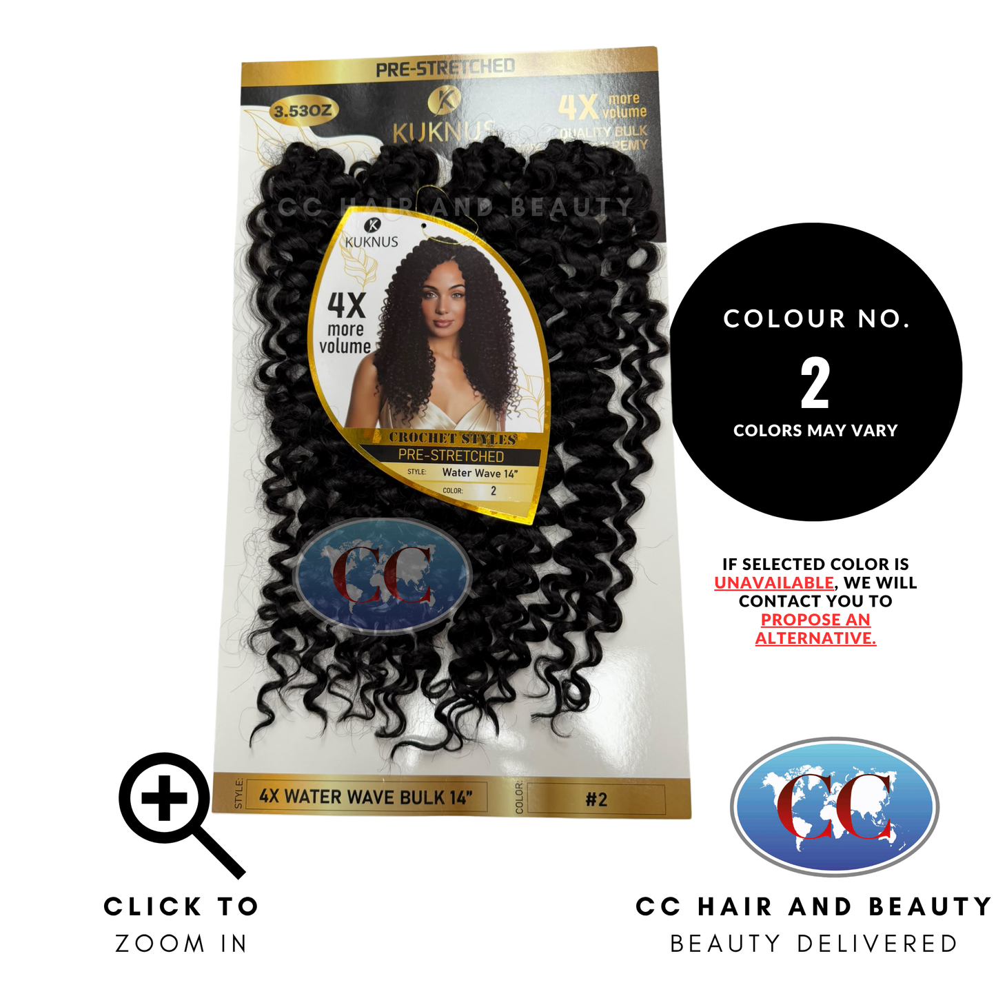 Kuknus Luxurious Pre-Stretched 100% Peruvian Remy Quality - Water Wave Bulk Hair 14" - 2