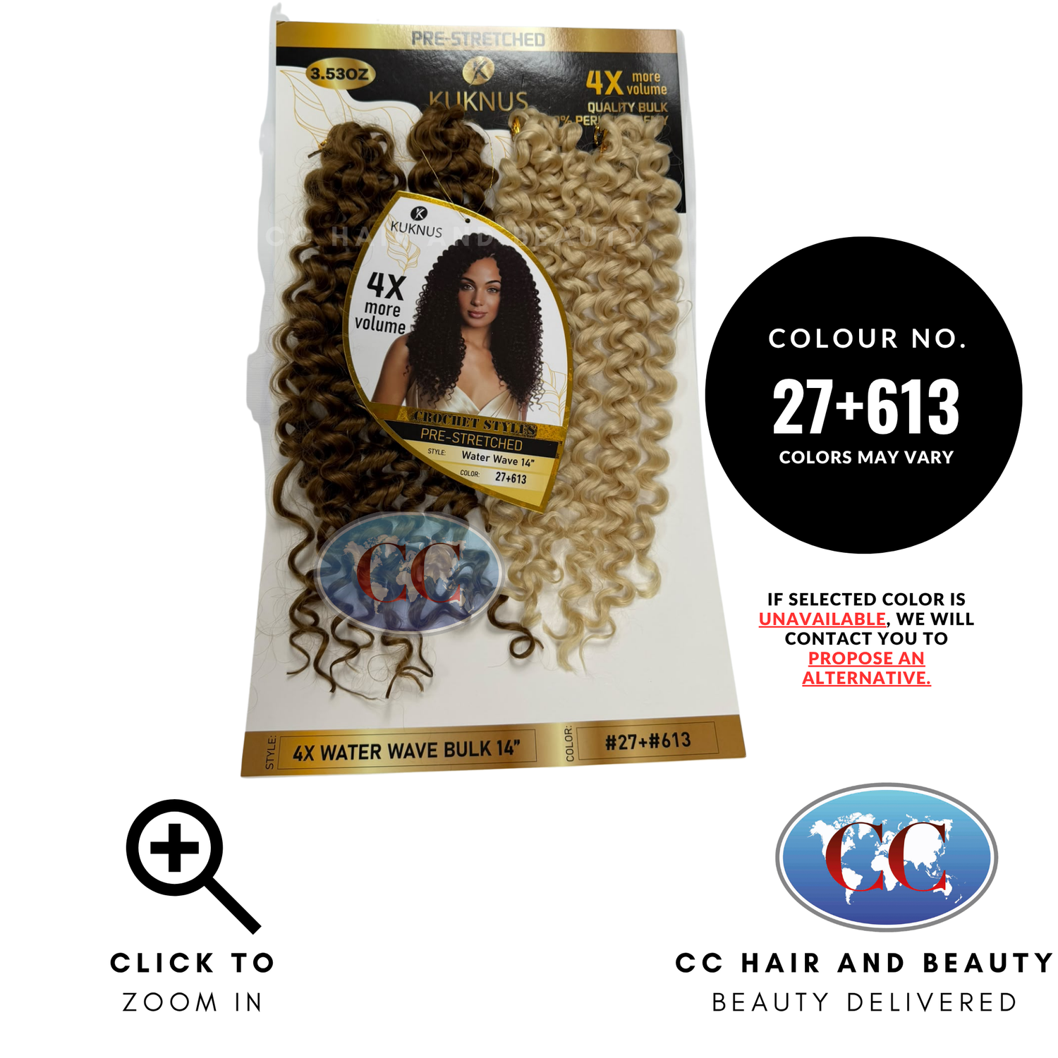 Kuknus Luxurious Pre-Stretched 100% Peruvian Remy Quality - Water Wave Bulk Hair 14" - 27+613