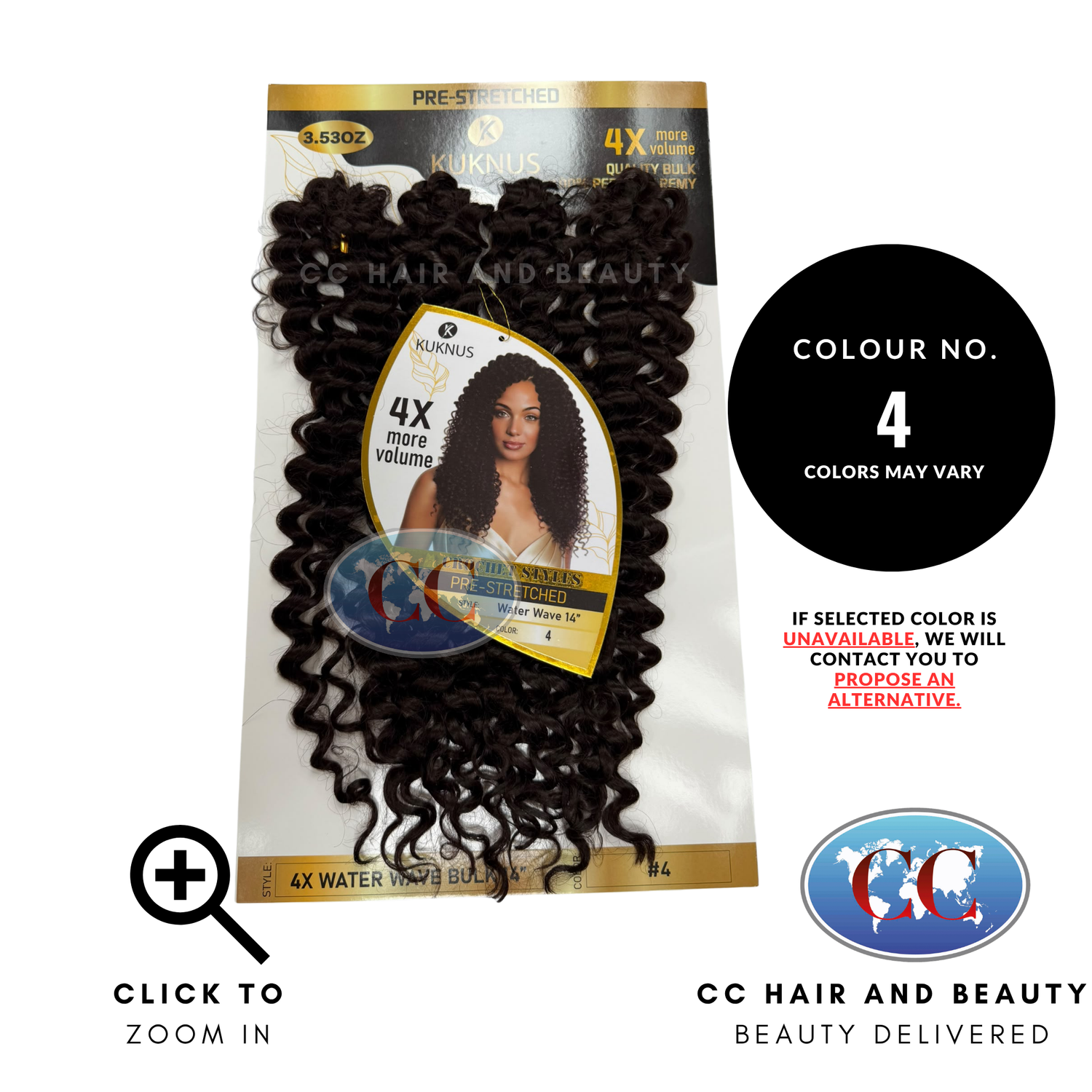 Kuknus Luxurious Pre-Stretched 100% Peruvian Remy Quality - Water Wave Bulk Hair 14" - 4