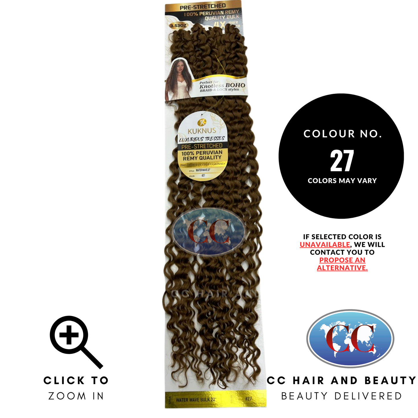 Kuknus Luxurious Pre-Stretched 100% Peruvian Remy Quality - Water Wave Bulk Hair 22"- 27