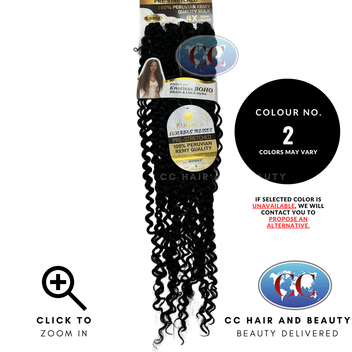 Kuknus Luxurious Pre-Stretched 100% Peruvian Remy Quality - Water Wave Bulk Hair 22"- 2