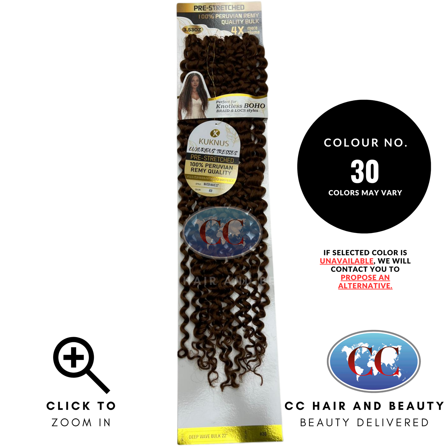Kuknus Luxurious Pre-Stretched 100% Peruvian Remy Quality - Water Wave Bulk Hair 22"- 30