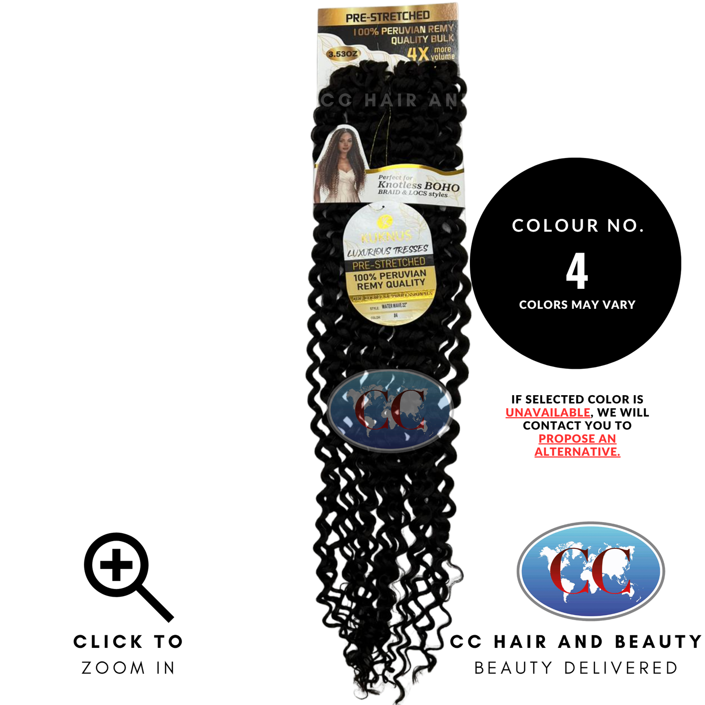 Kuknus Luxurious Pre-Stretched 100% Peruvian Remy Quality - Water Wave Bulk Hair 22"- 4