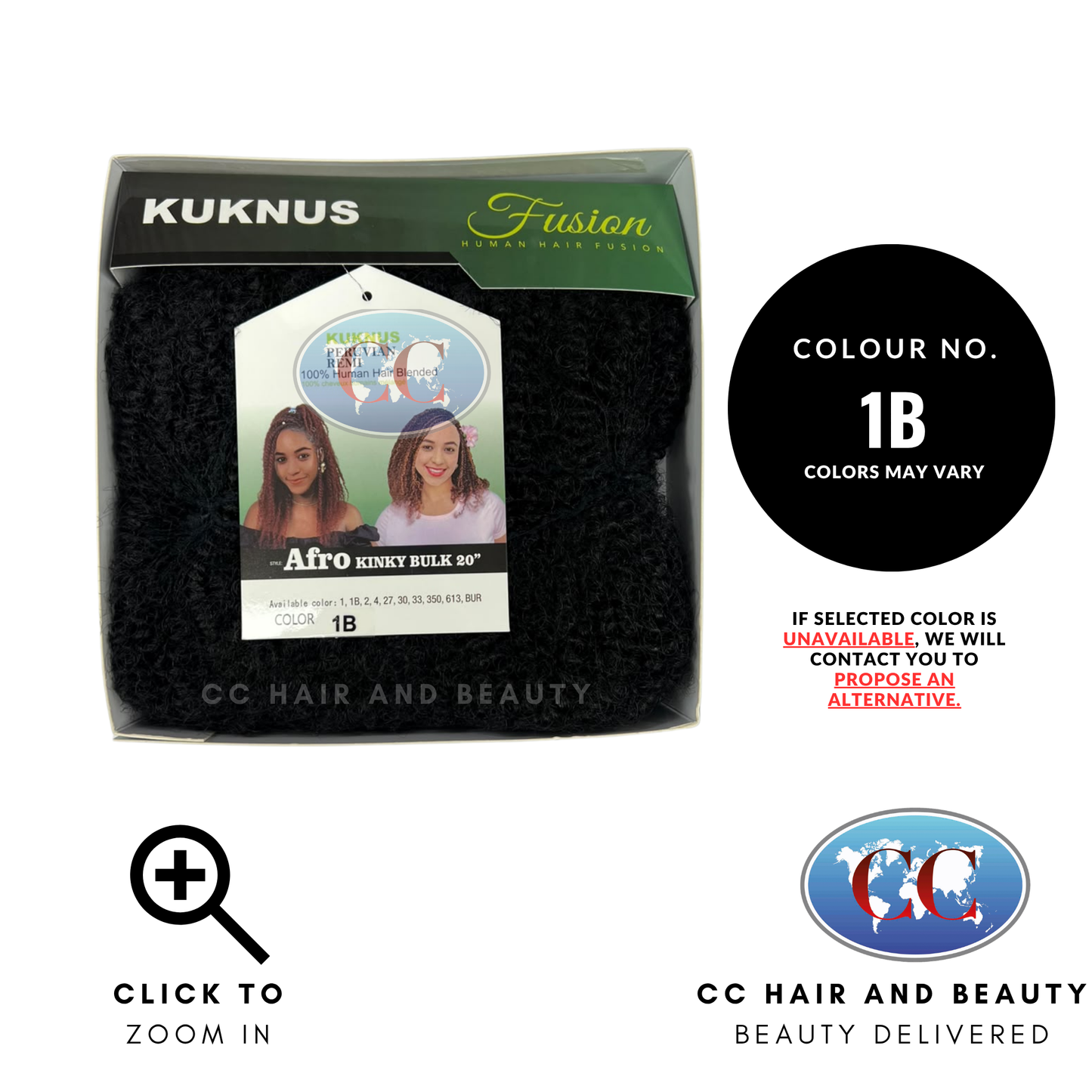 Kuknus Peruvian Remi 100% Human Hair Blended Afro Kinky Bulk 20" - 1B