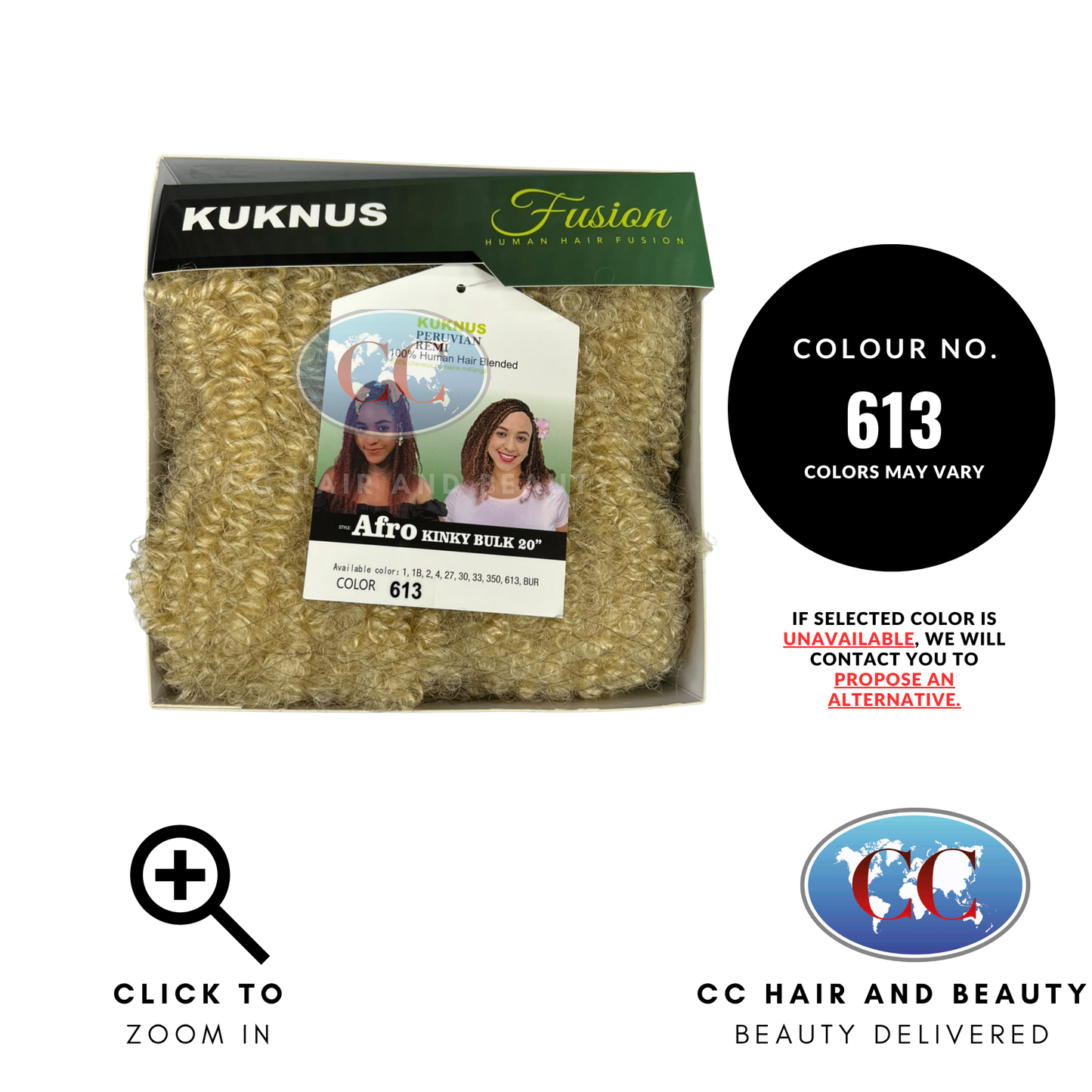 Kuknus Peruvian Remi 100% Human Hair Blended Afro Kinky Bulk 20" - 613