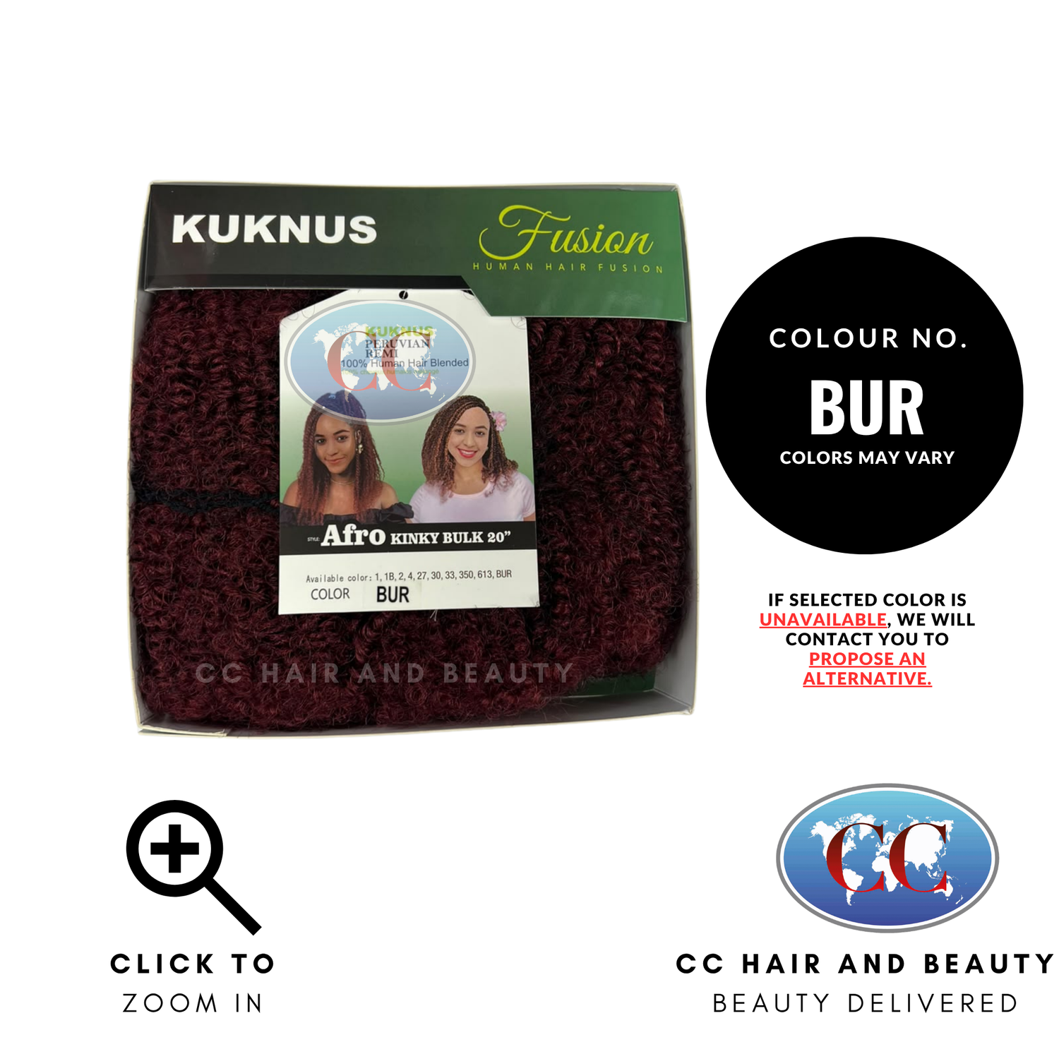 Kuknus Peruvian Remi 100% Human Hair Blended Afro Kinky Bulk 20" - BUR