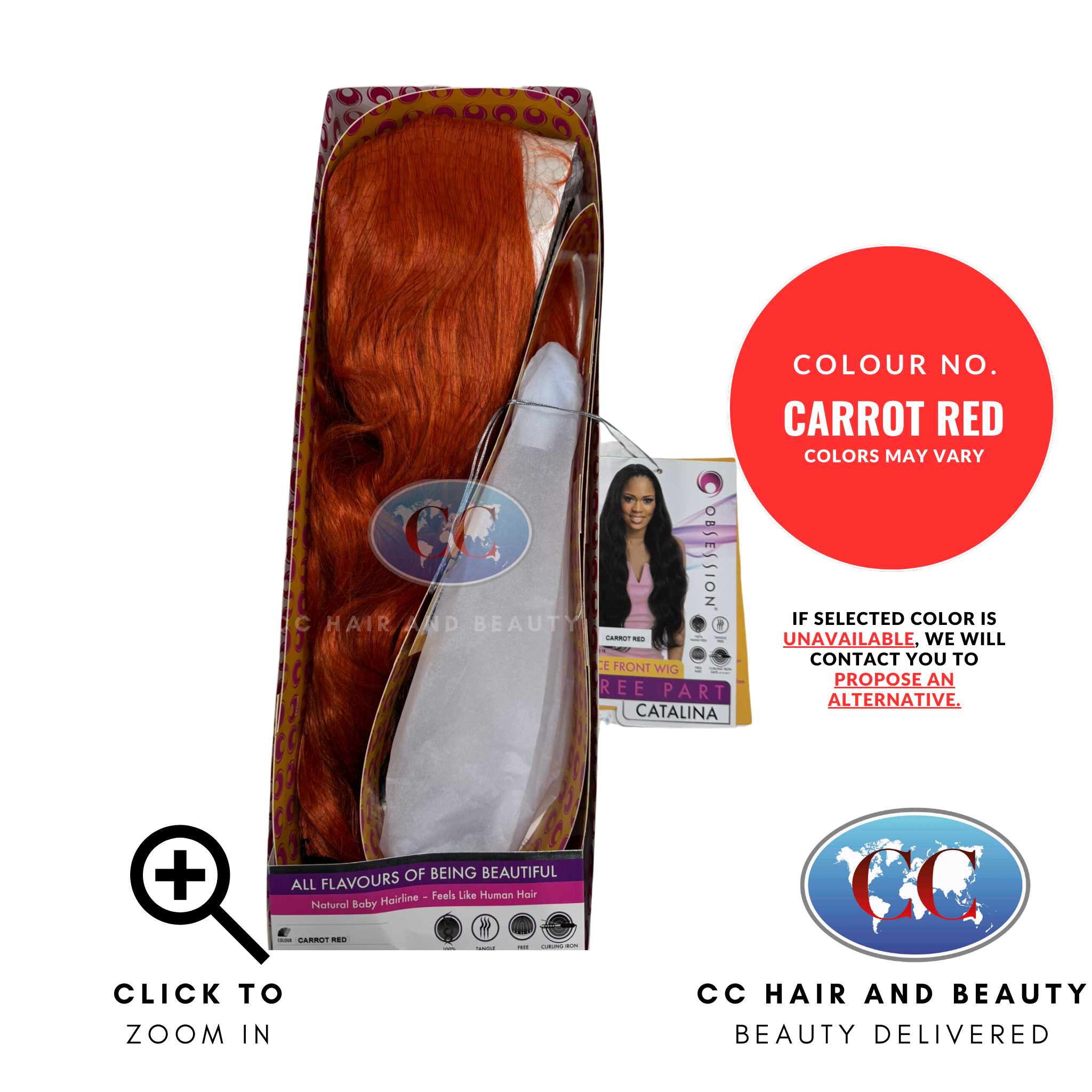 Obession Synthetic Hair Lace Front Wig Free Part - Catalina-colour CARROT RED