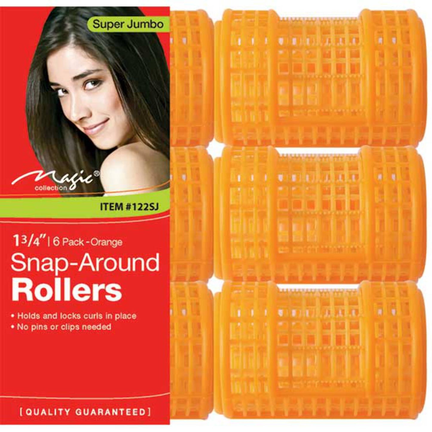 MAGIC COLLECTION - 1 3/4" Snap-Around Rollers 6PCs Super Jumbo ORANGE