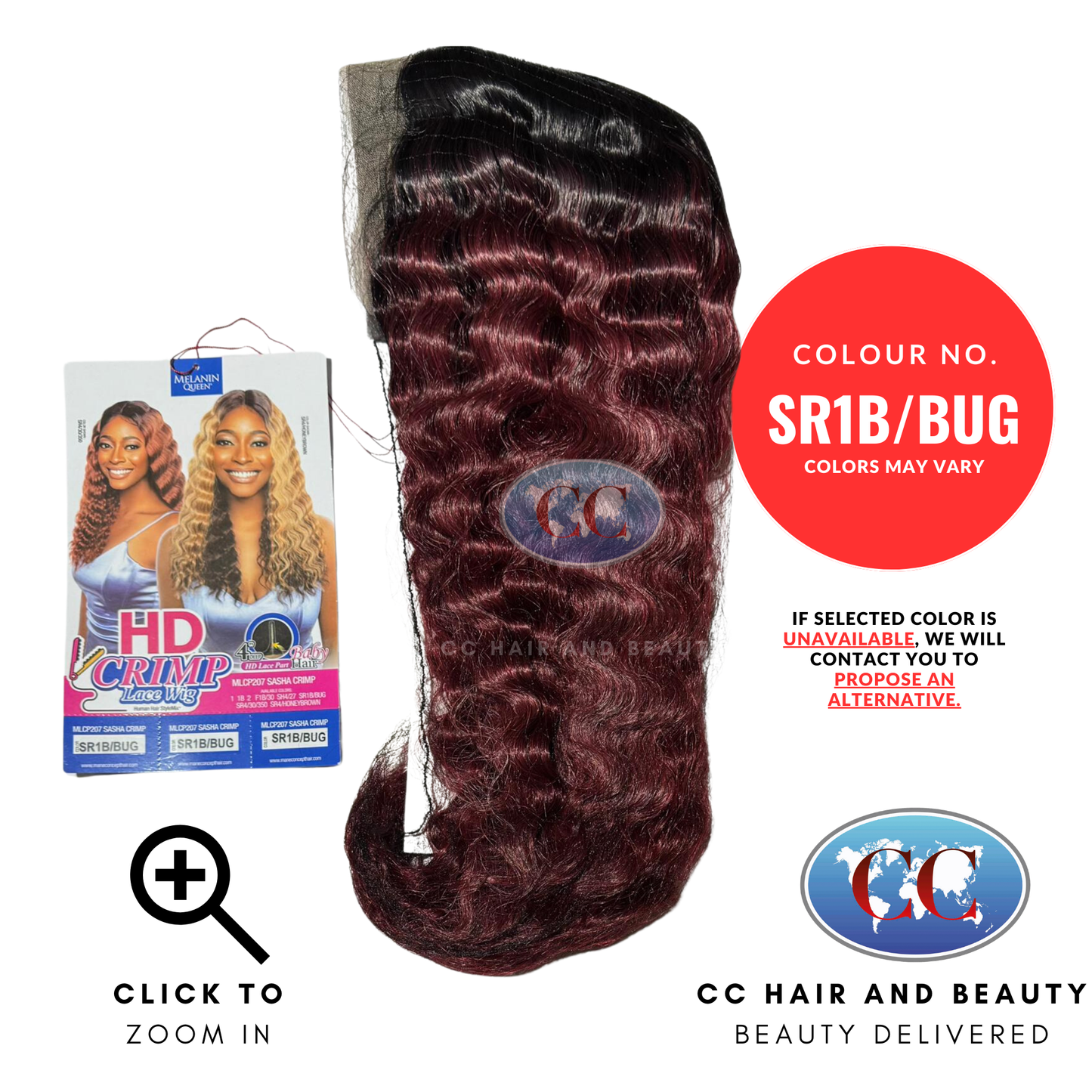 Mane Concept Melanin Queen 4" Deep Part HD Lace Wigs - MLCP207 Sasha Crimp-Colour SR1B/BUG