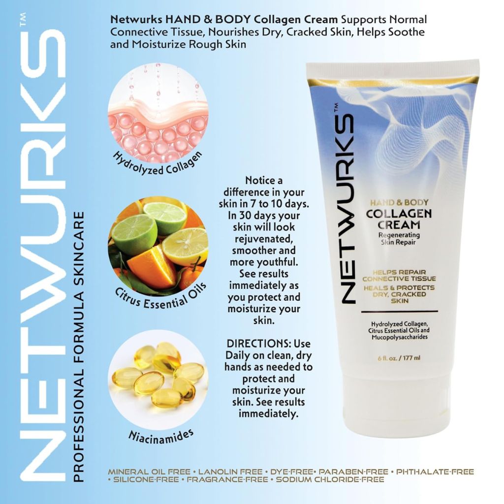 Netwurks Collagen Hand & Body Regenerating Skin Repair Cream 177ml jar