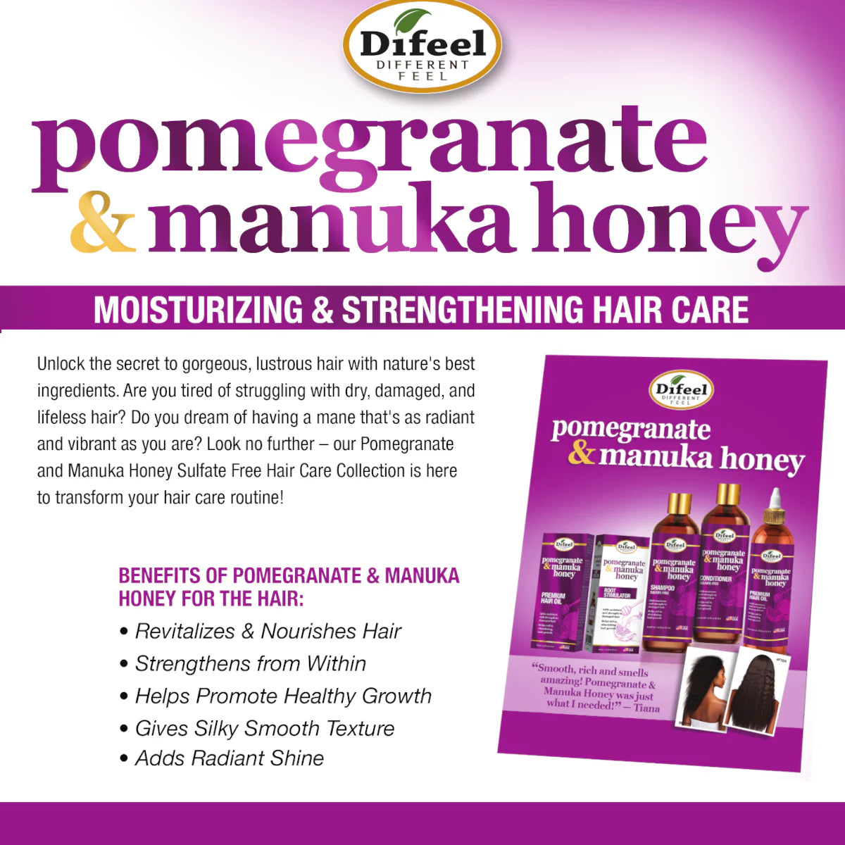 Difeel Pomegranate & Manuka Honey Leave-in Conditioning Spray 8 oz.