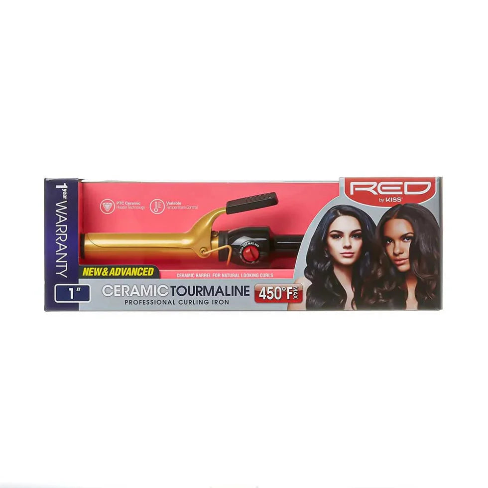 Red By Kiss 1 1/4 inch ceramic tourmaline curling iron with swivel cord and safety stand