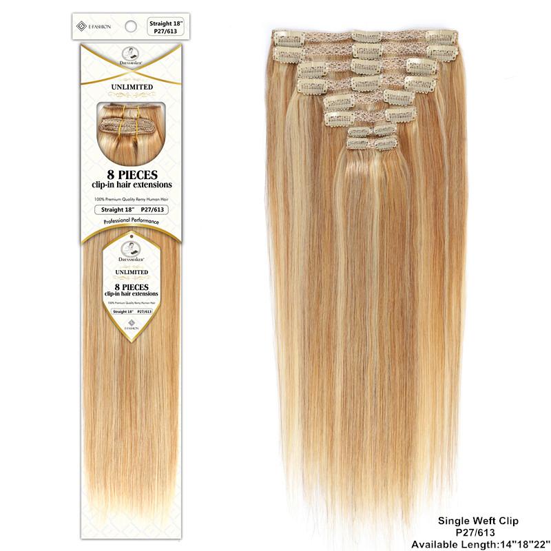 Dressmaker 8 Pieces Clip-In-Hair Extensions Single Weft Straight 18"