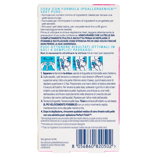 Veet Pure Hypoallergenic Underarm Strips, 16 Strips