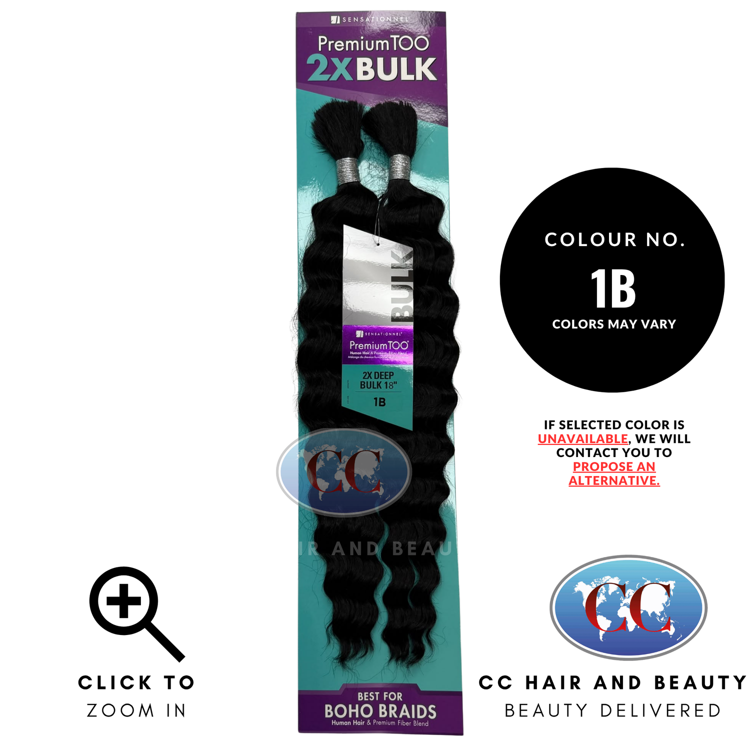 Sensationnel Premium Too 2x 18" Human Hair & Premium Fiber Blend Deep Bulk Boho Braid - 1B