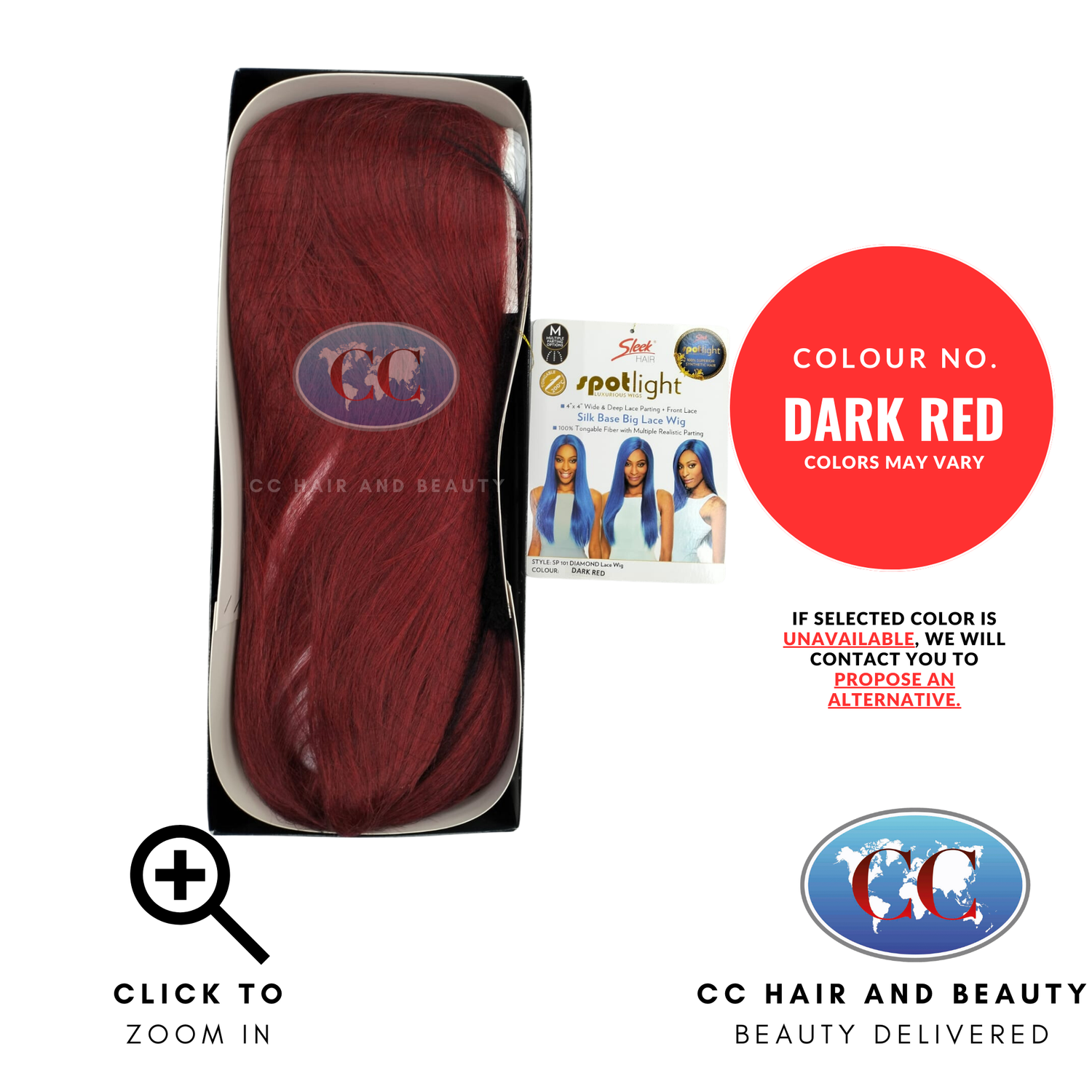 Sleek Synthetic Hair Spotlight Luxurious Wig - Diamond Wig- colour DARK RED