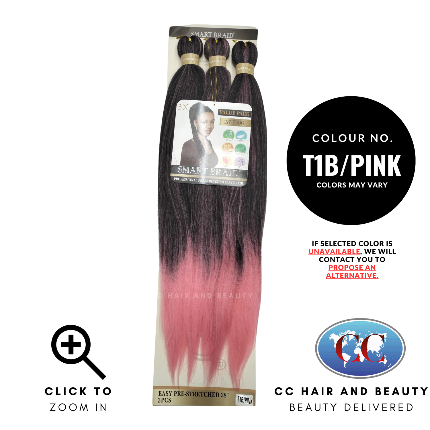 Smart Braid Professional Pre-stretched Braid 3X  28"  Value Pack -color t1b/pink