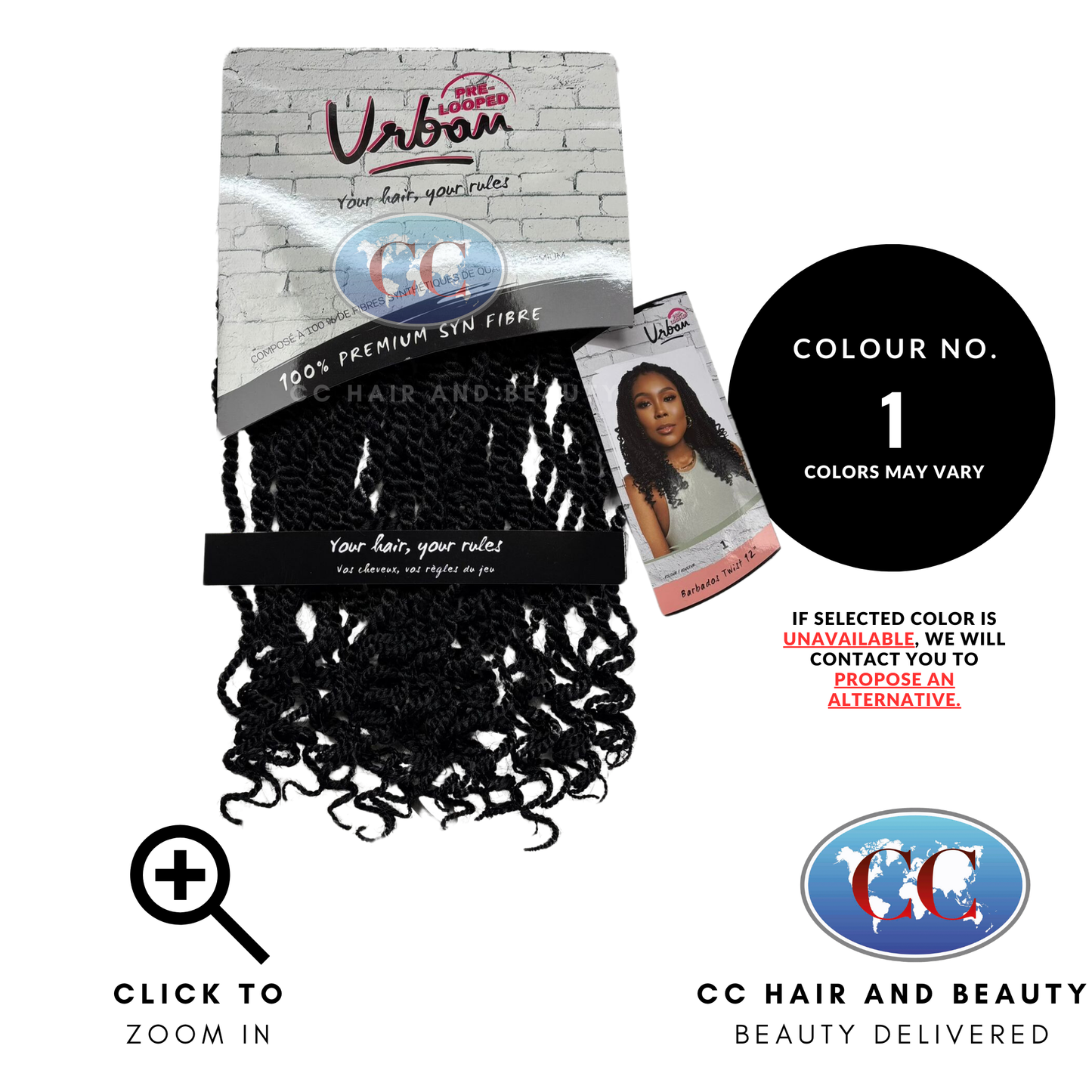 Urban Pre Looped Barbados Twist Curl 12"-Colour 1