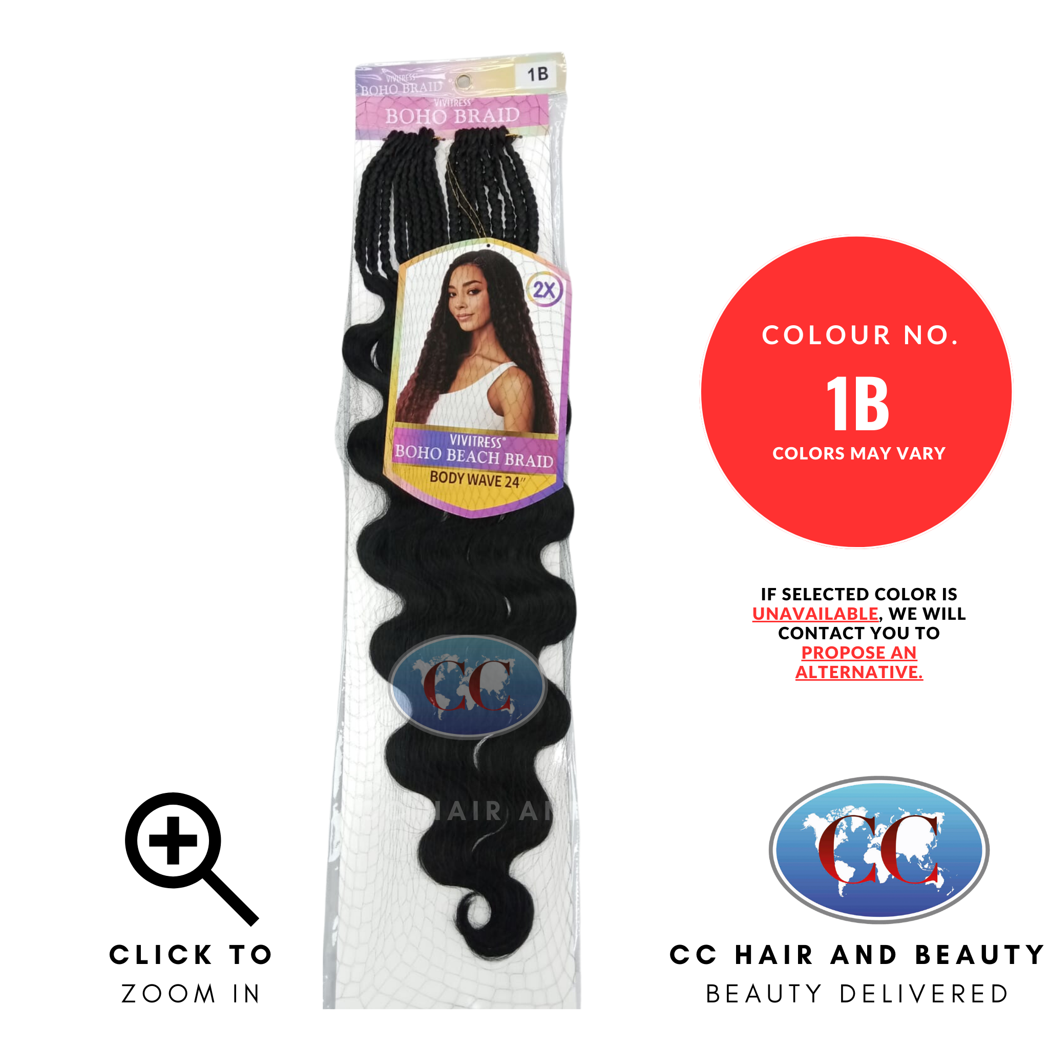 Vivitress Boho Beach Braid Body Wave 24"- colour 1B