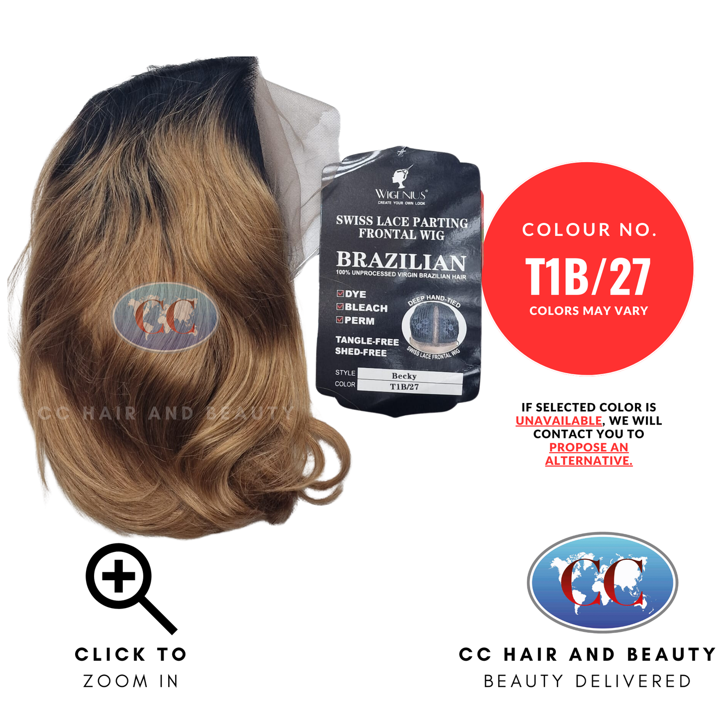 Wignus 100% Unprocessed Brazilian Swiss Lace Parting Wig - Becky-Colour T1B/27